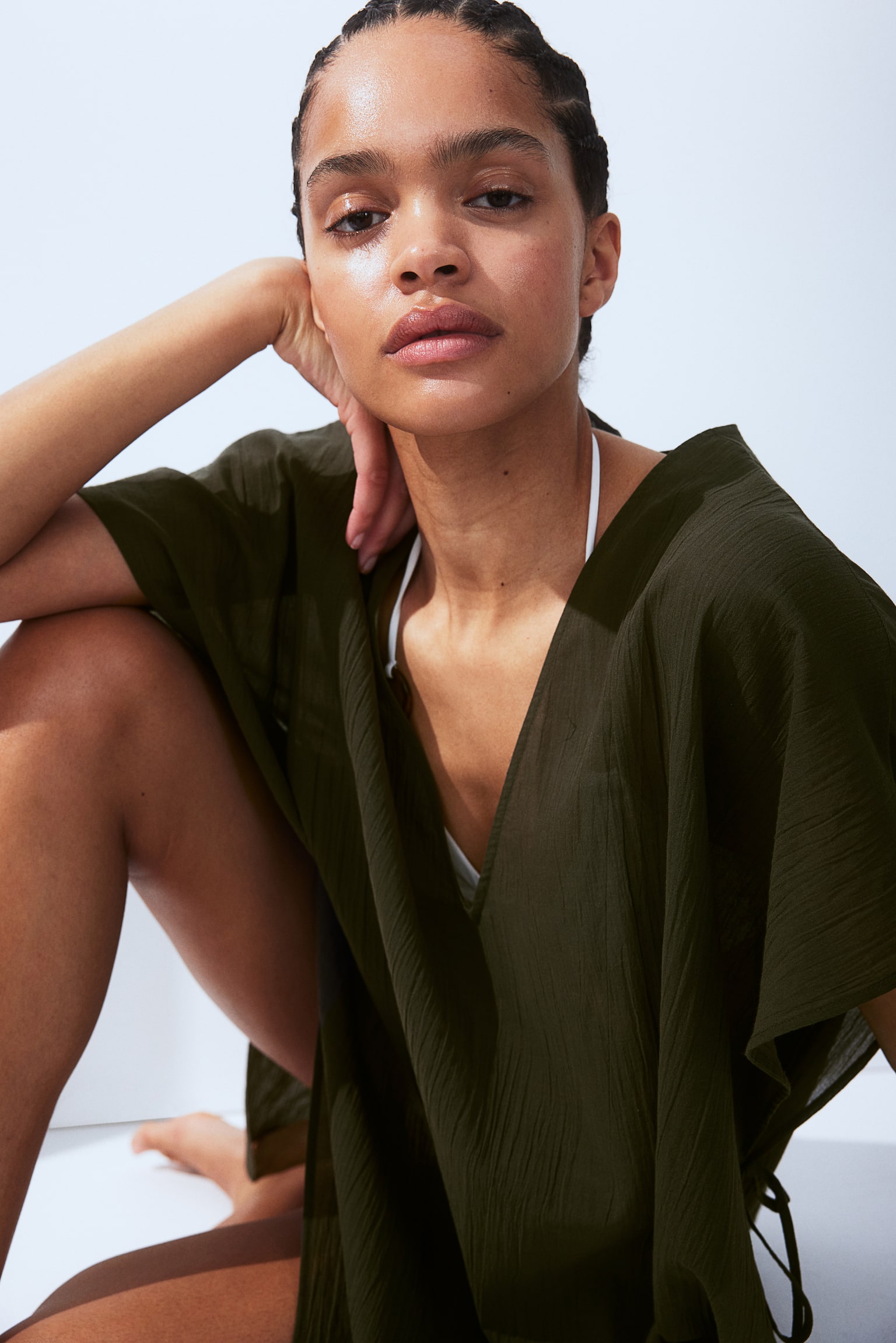 Oversized Beach Kaftan - Dark khaki green - Ladies | H&M CA