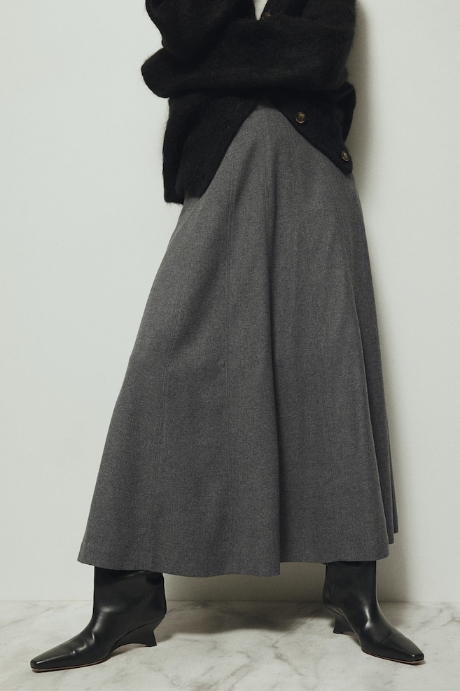 Flared wool-blend skirt - Dark grey marl - 1