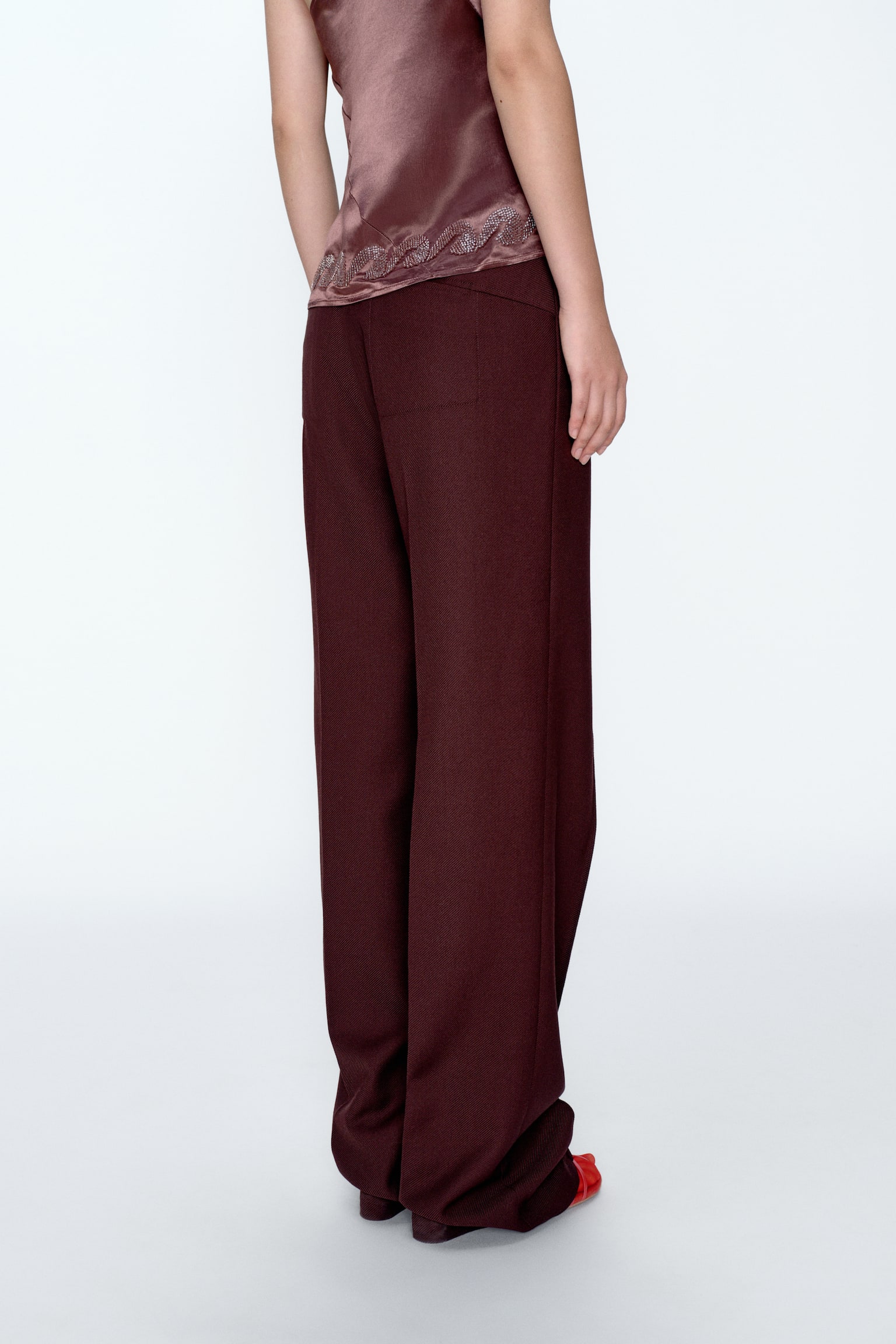 Wool-blend trousers - Burgundy/Grey marl - 6