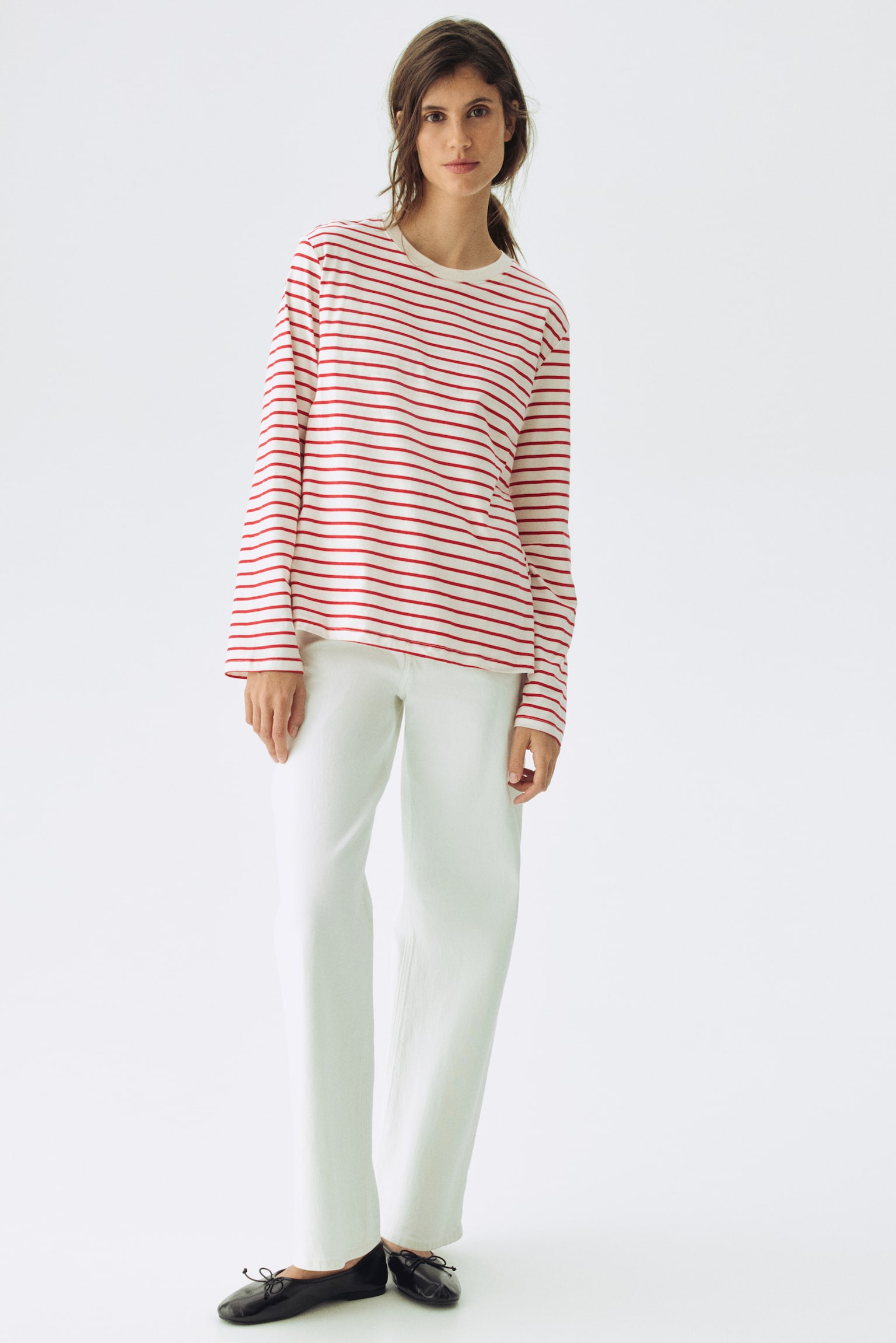 MAMA חולצת הנקה מכותנה - לבן/אדום פסים/לבן/פסים - 5