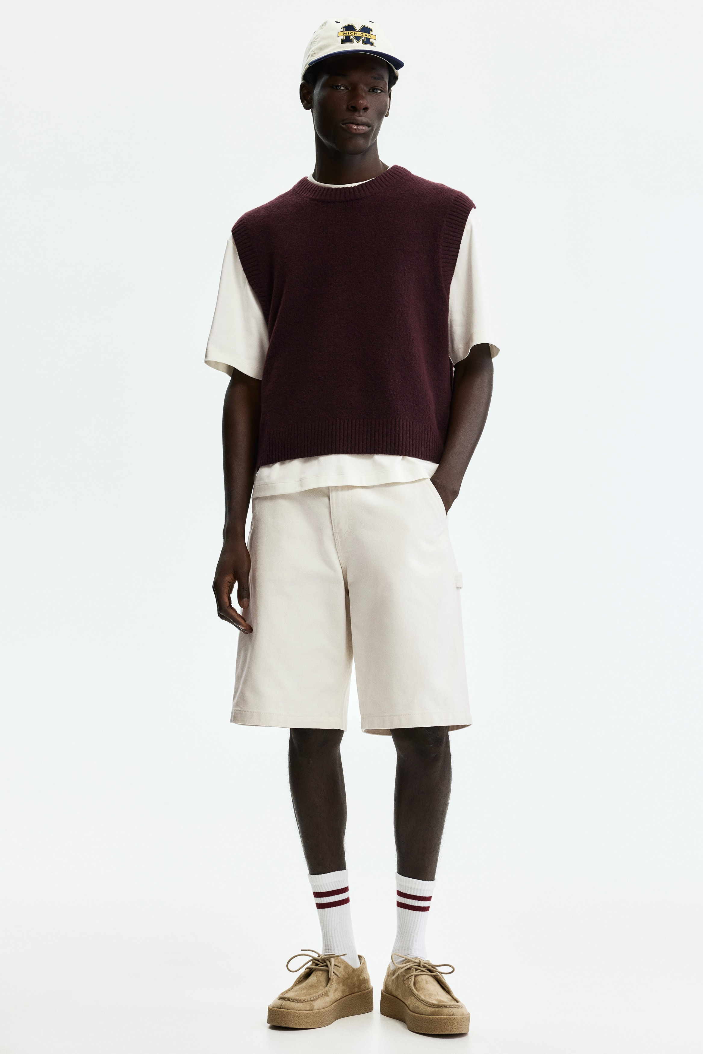 카펜터 쇼츠 릴랙스핏 - 화이트/브라운