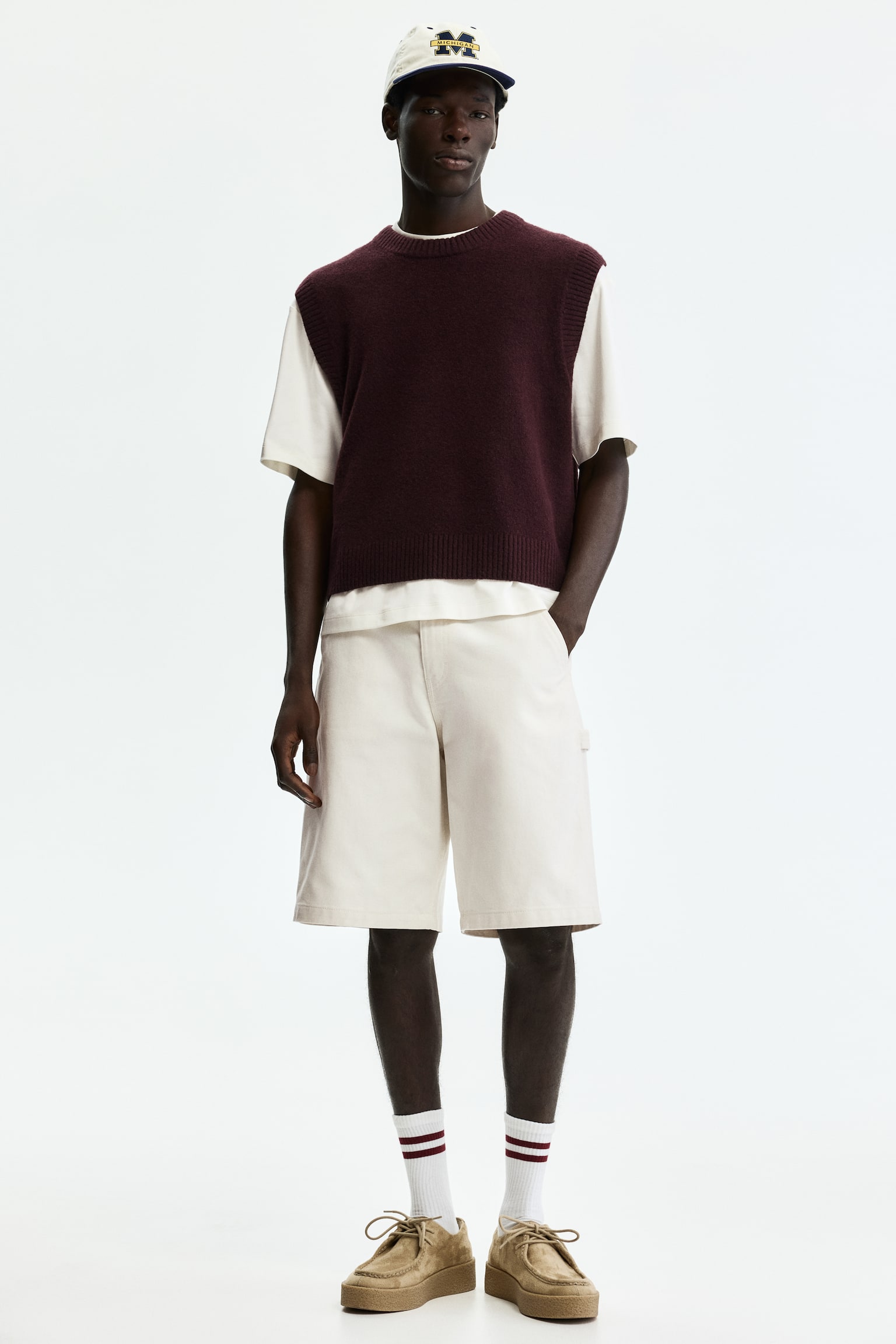 מכנסיים קצרים Relaxed Fit - לבן - 1