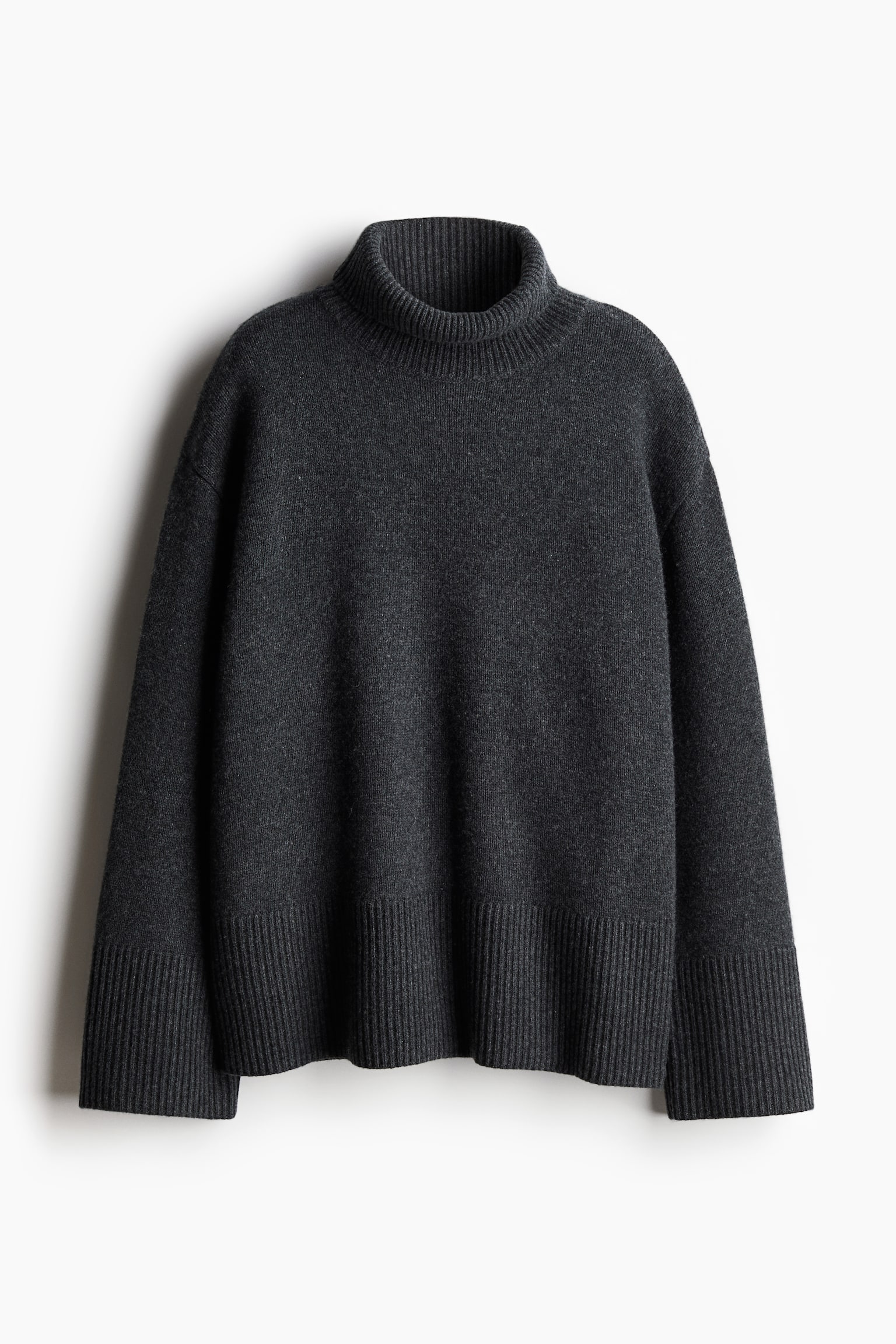 Cashmere-blend polo-neck jumper - Dark grey marl/Light greige/Natural white/Dark brown - 2