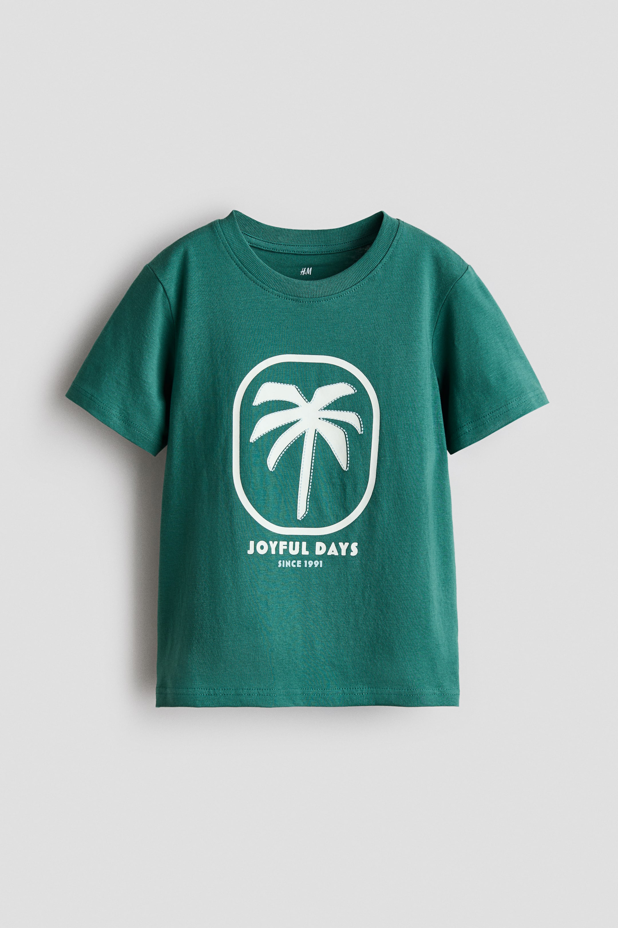 Переглянути збільшене зображення: Бавовняна футболка з принтом - Зелений/пальма - Kids | H&M UA 1