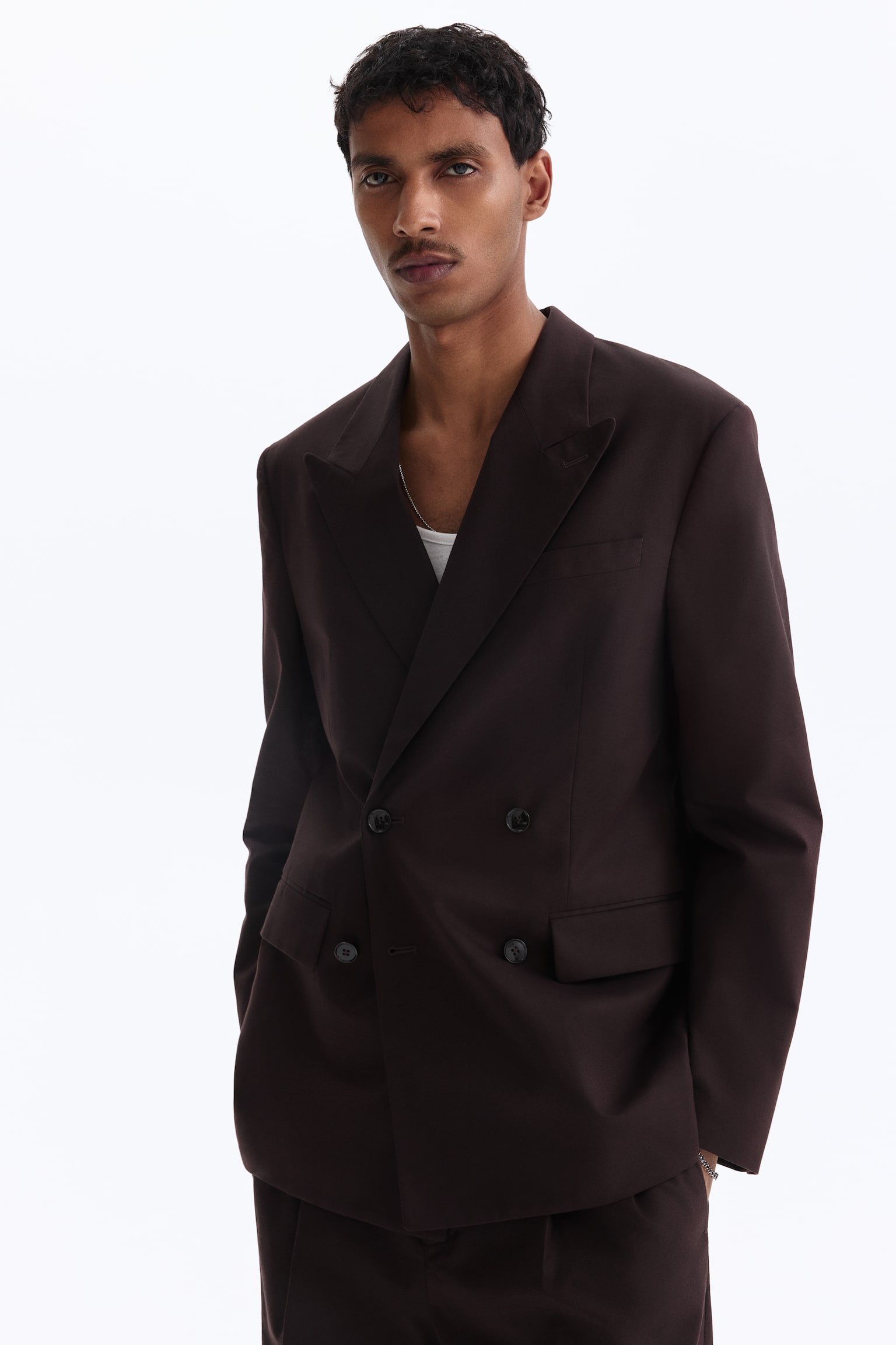 Dobbeltradet blazer Relaxed Fit - Brun/Beige - 4