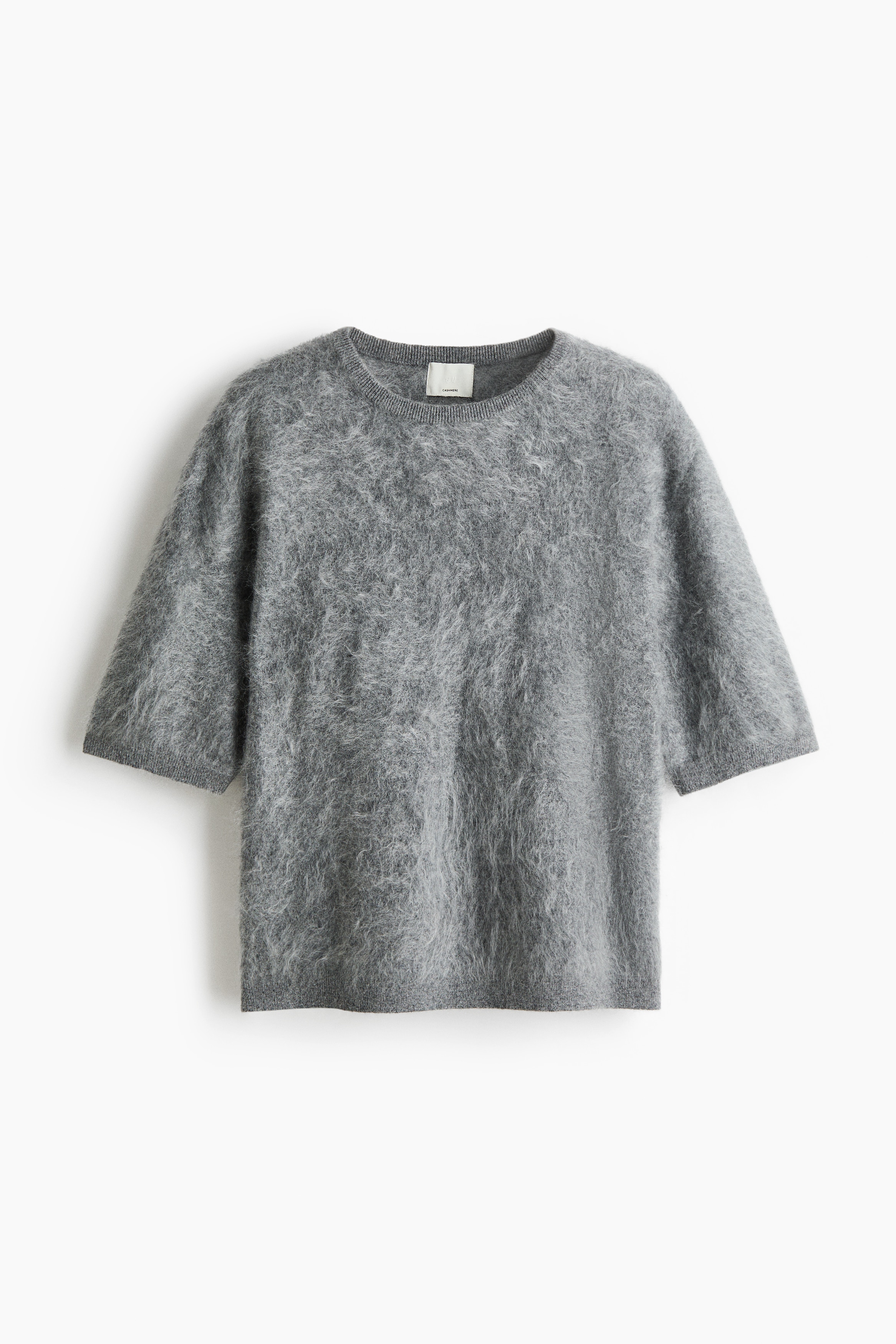 Brushed cashmere top - Grey marl/Cream/Dark grey