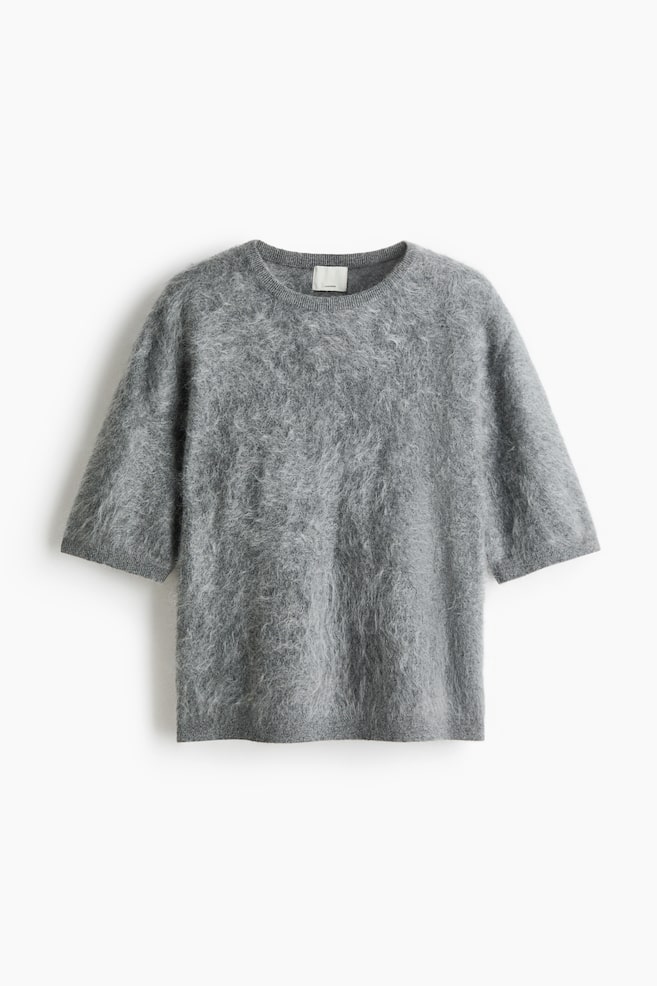Shirt aus angerautem Kaschmir - Graumeliert/Cremefarben/Dunkelgrau - 1