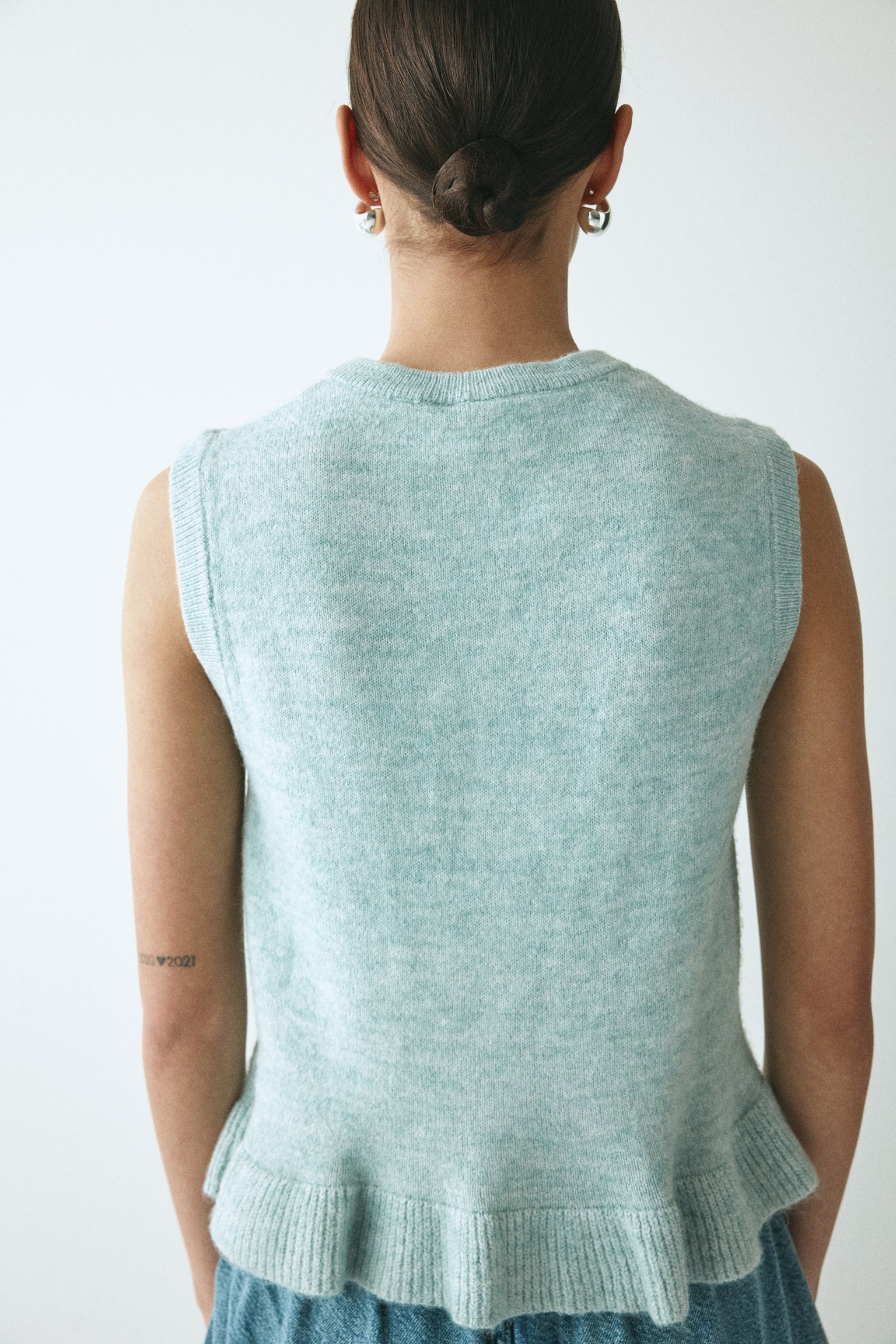 Knitted waistcoat - Light turquoise marl/White/Dark grey marl - 5