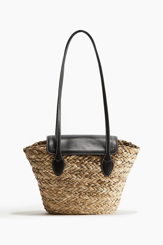 Straw shoulder bag - Beige/Black/Beige/Striped - 1