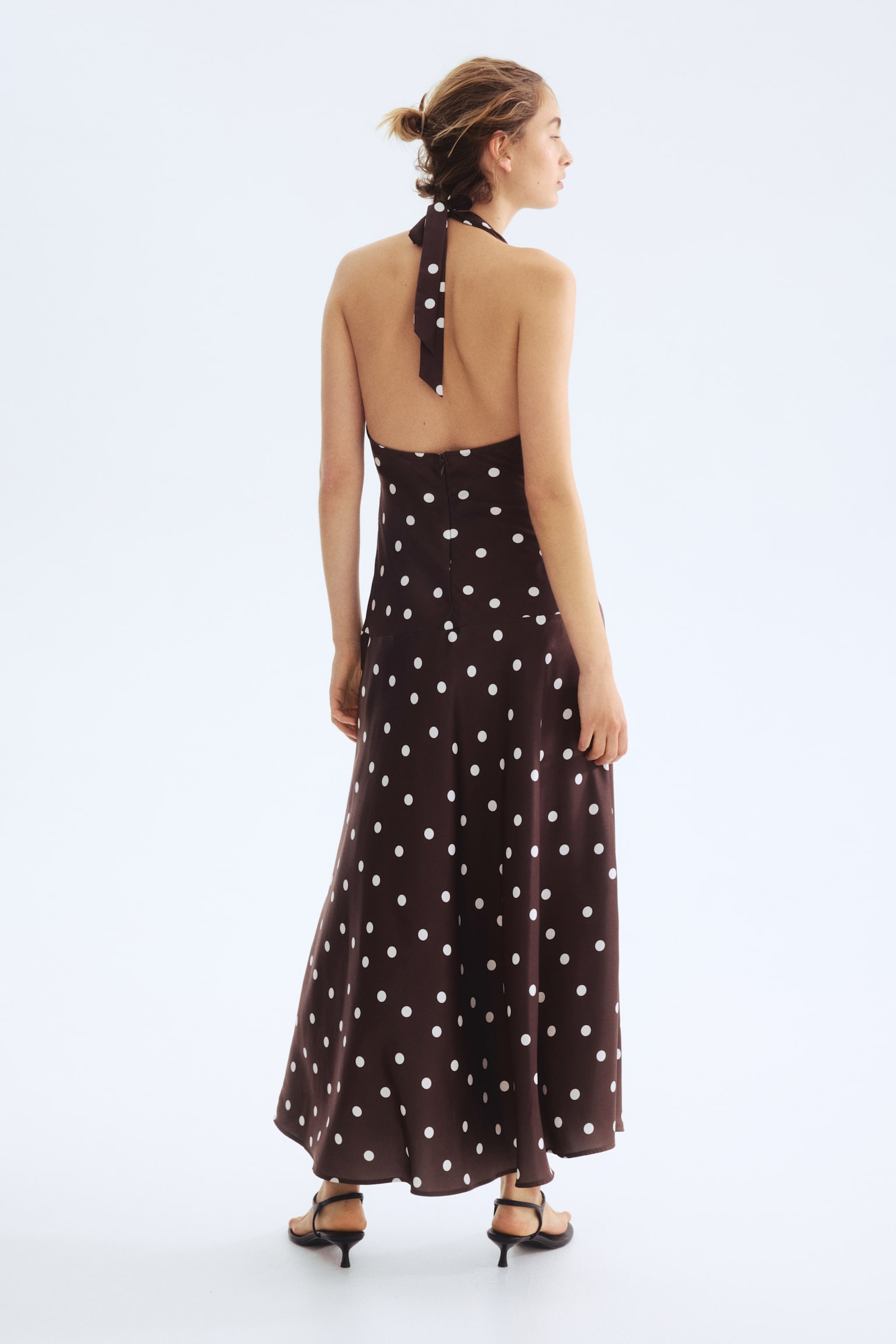 Draped halterneck dress - Dark brown/Polka dot - 5