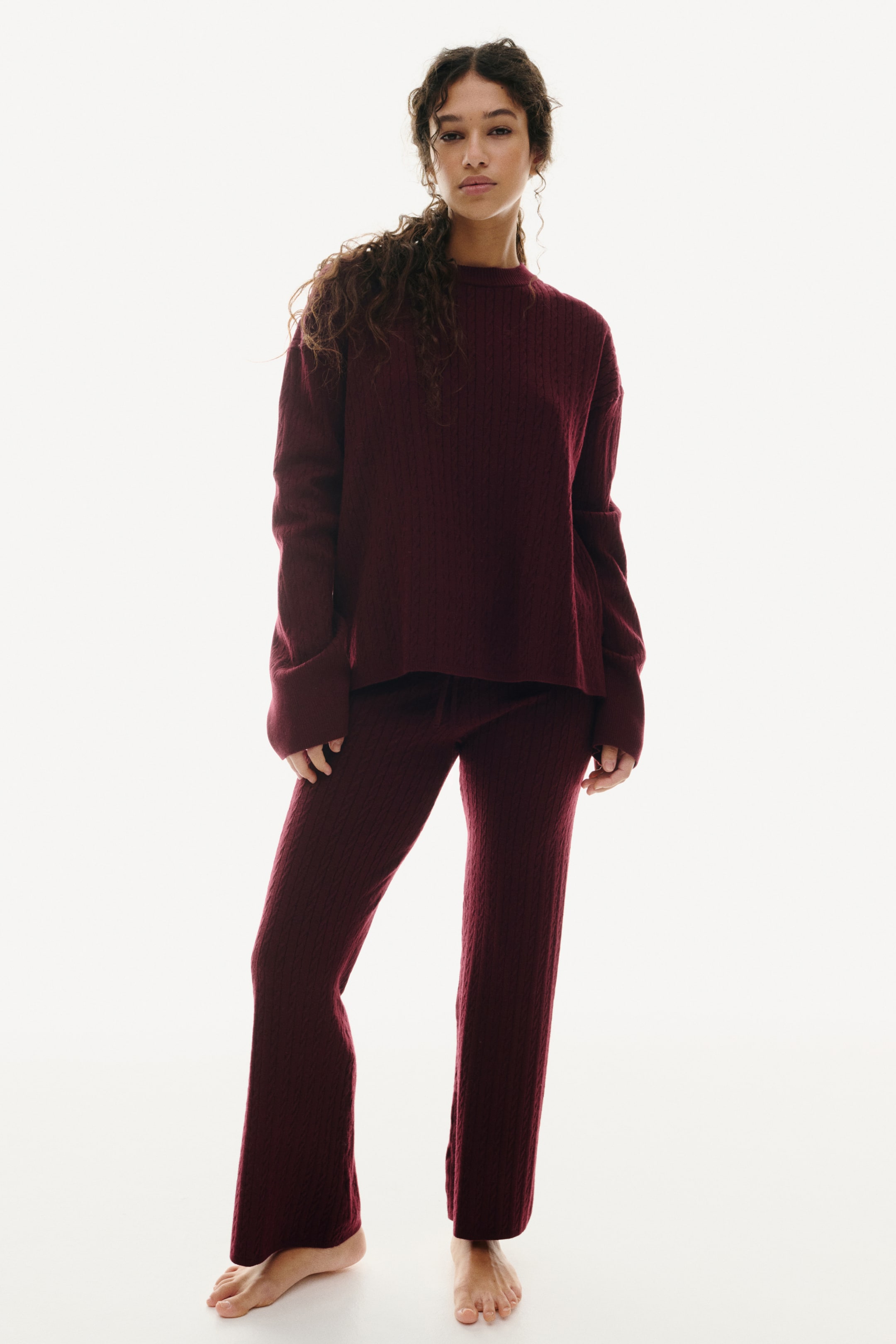 Ingrandisci l'immagine: Pantaloni in maglia a trecce - Bordeaux - DONNA | H&M CH 1