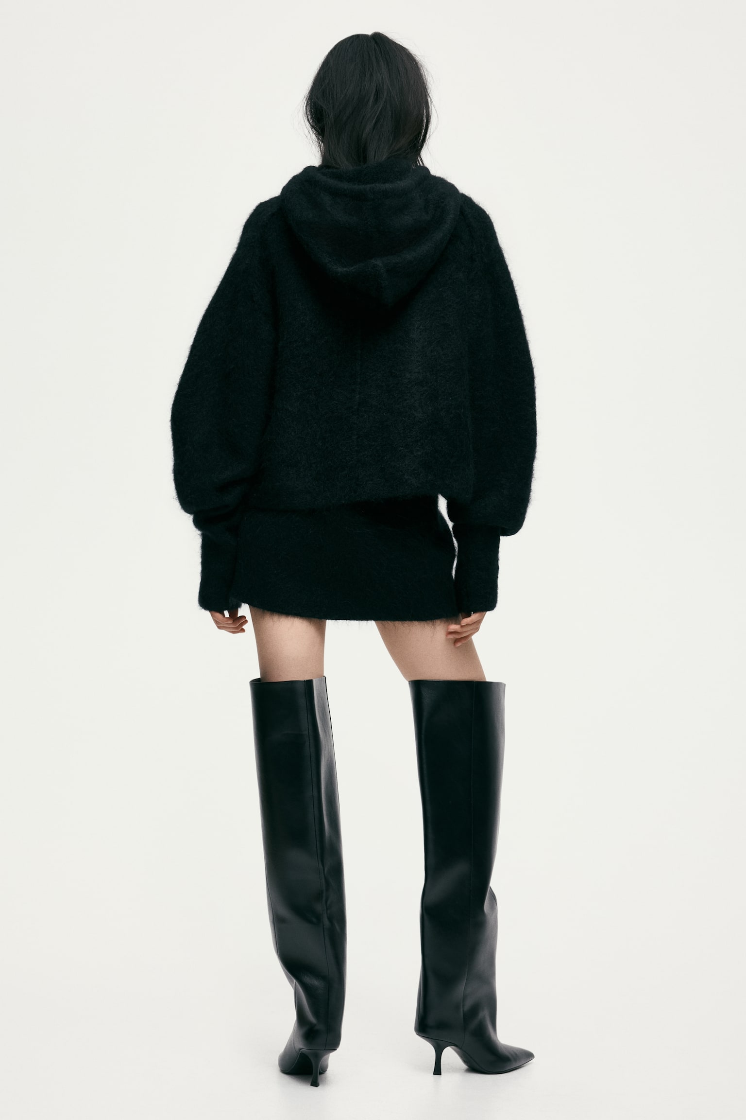 モヘアブレンド フーデッドトップス - ブラック - 7