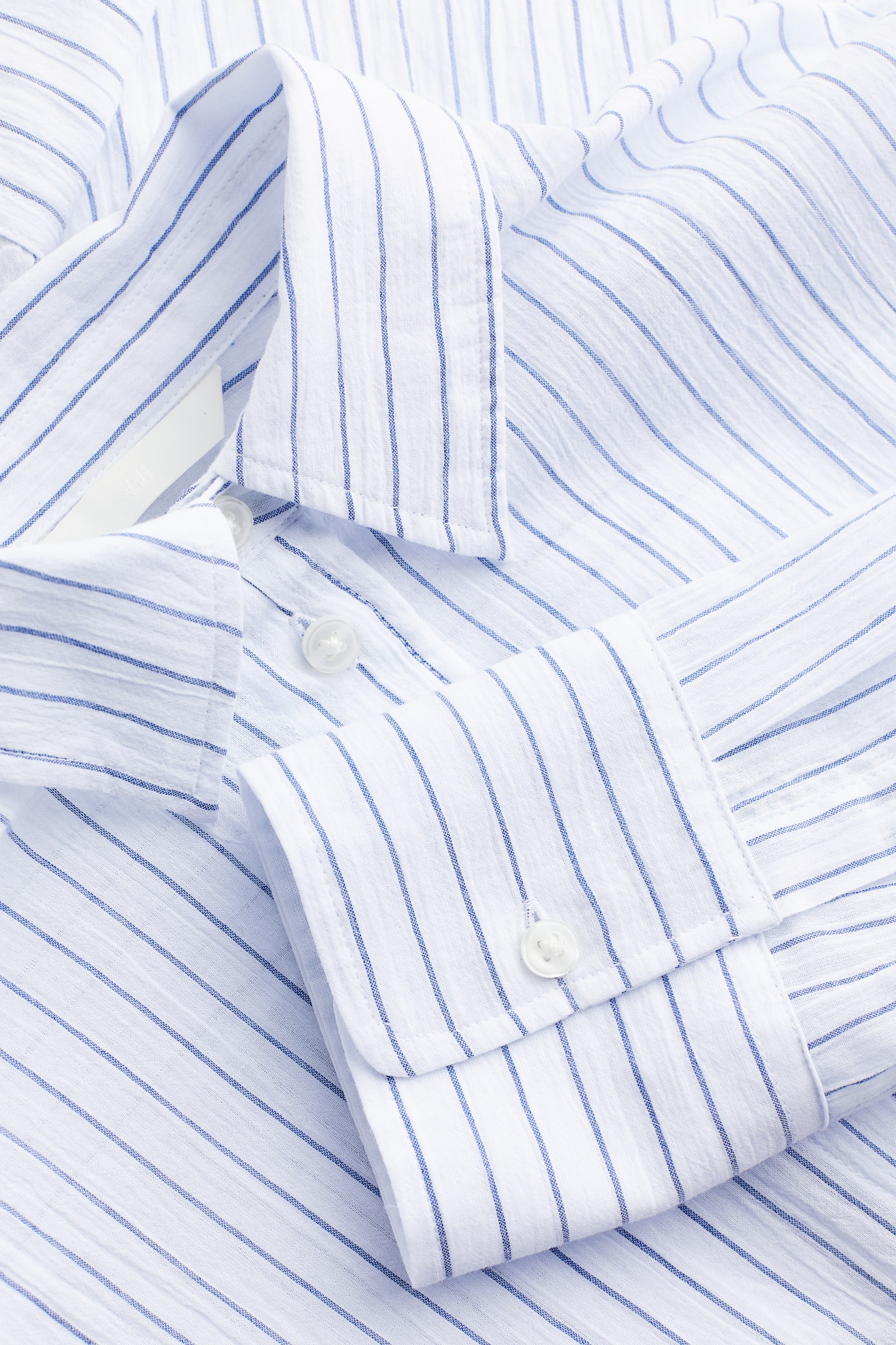 Crinkled Cotton Shirt - White/Blue stripe/White/Bright blue - 5