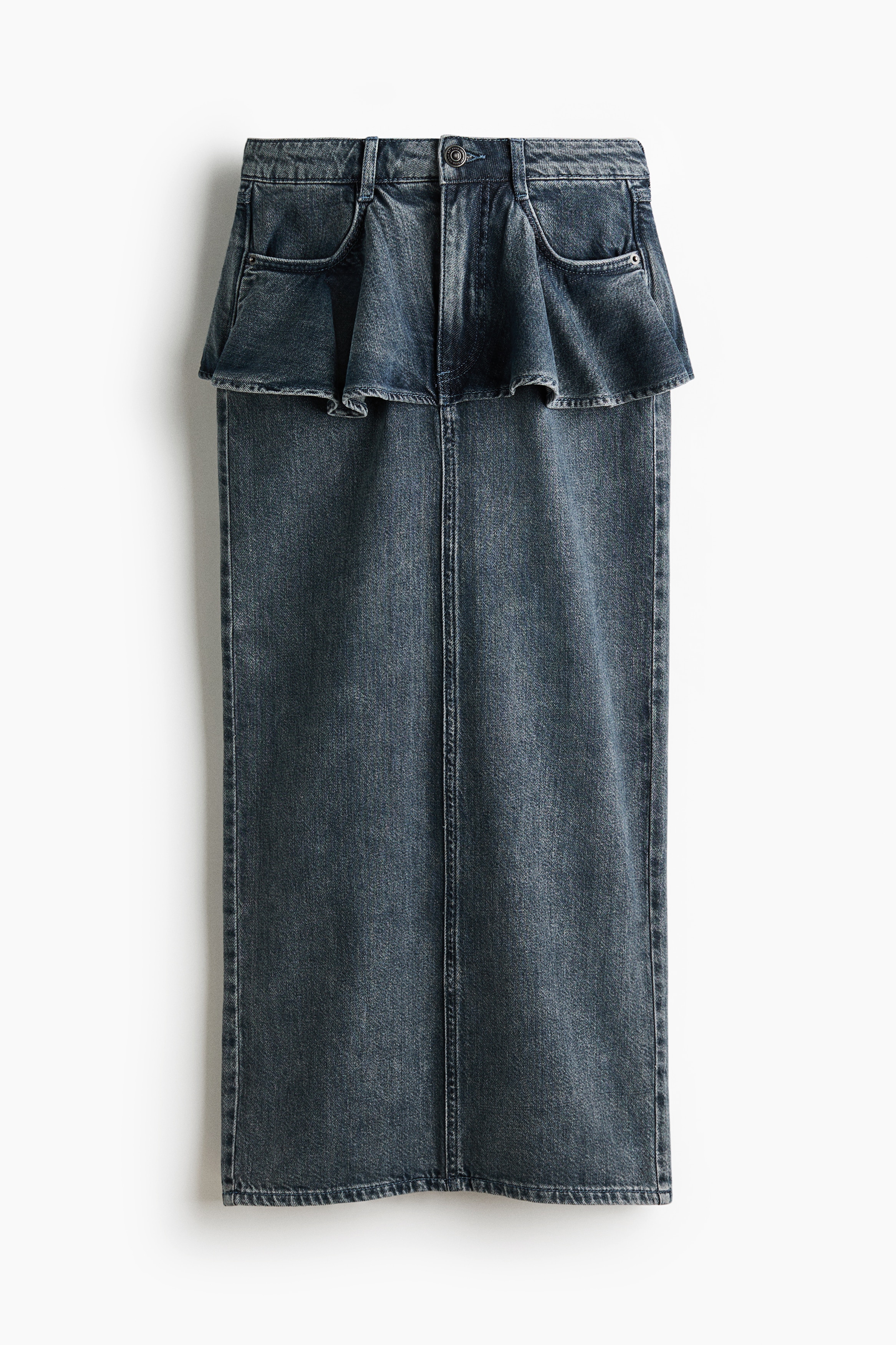 Jeanskjol med volang - Mörk denimblå