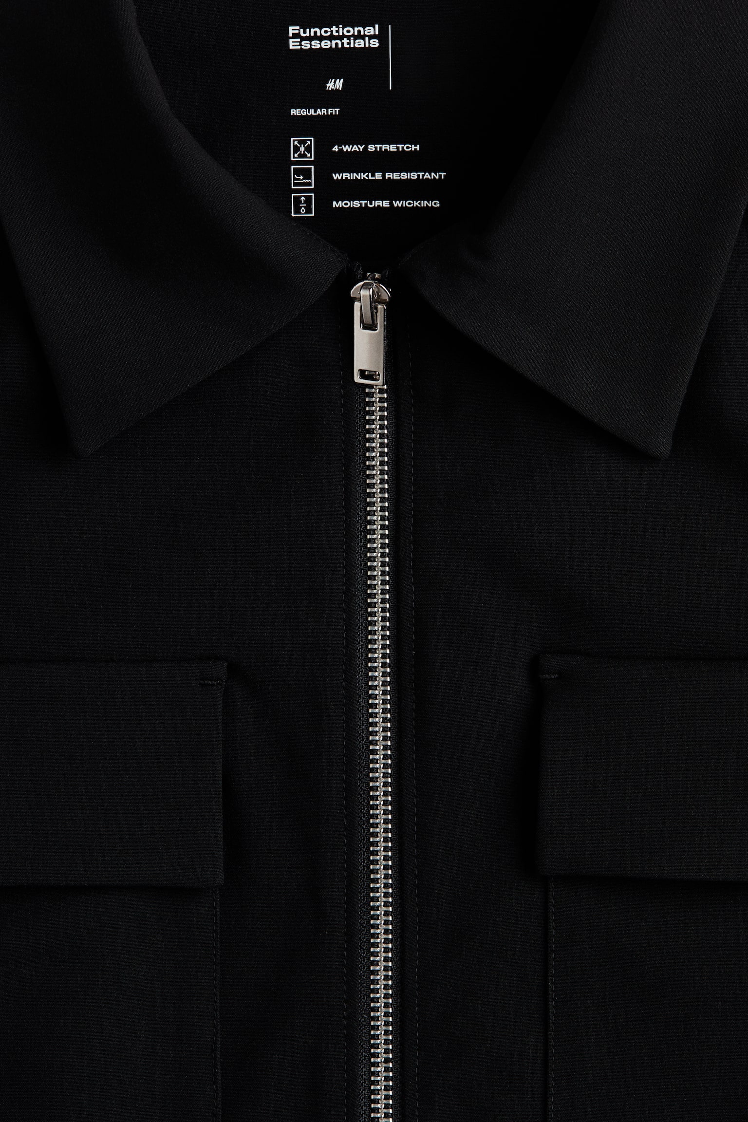 Мужская рубашка H&M Four-Way Stretch Regular-Fit Overshirt, цвет: Чёрный — фото 6