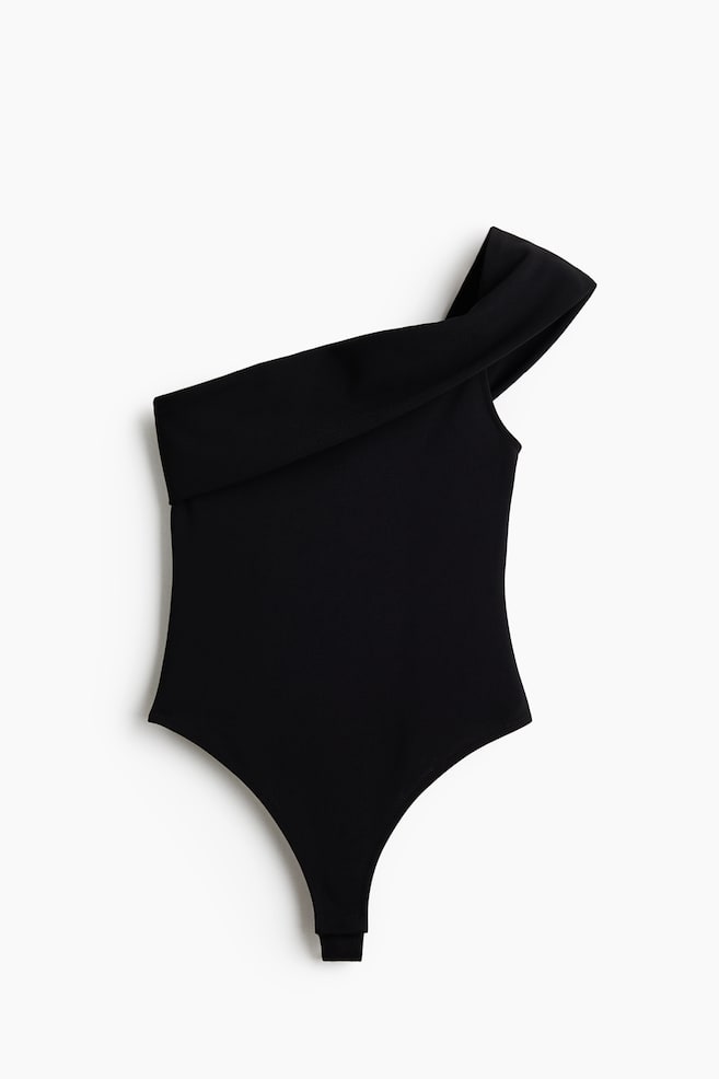 Off-the-Shoulder Thong Bodysuit - Black/Cream - 1