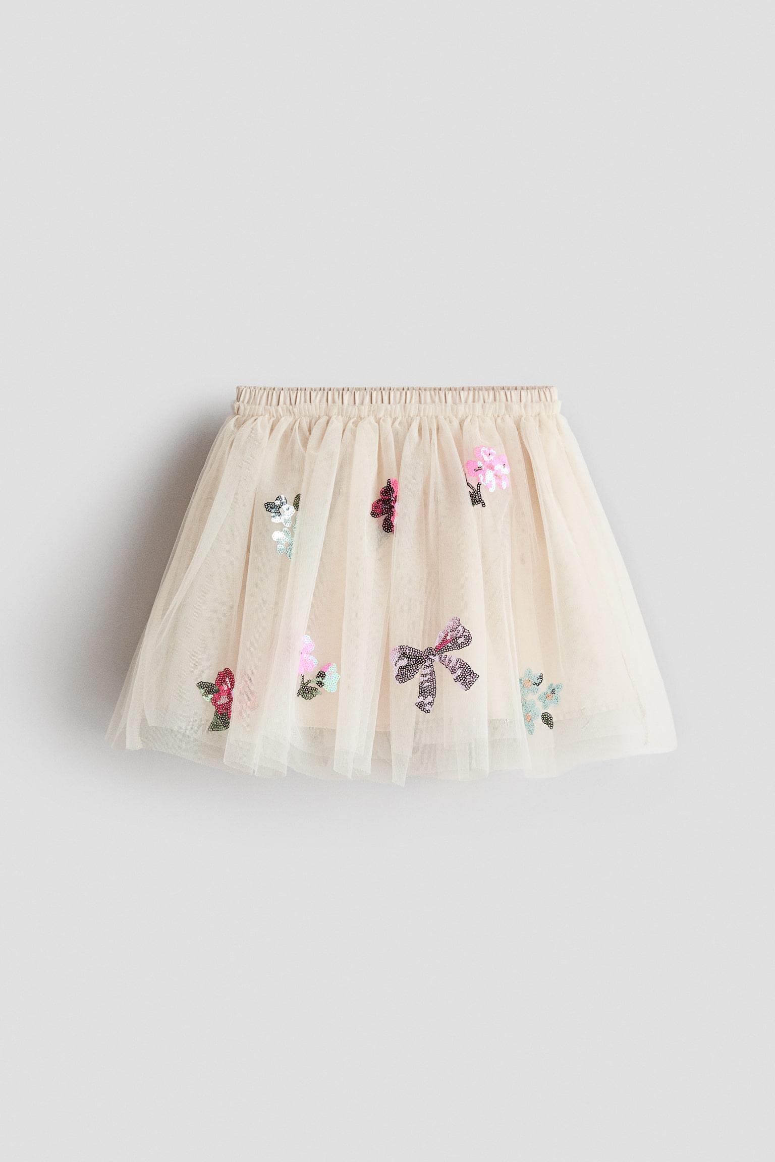 Sequined Tulle Skirt - Light beige/flowers/Light pink/cherries