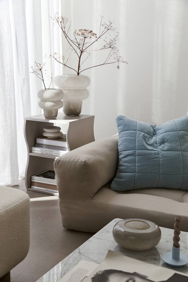Cotton velvet cushion cover - Light blue/Light beige - 2