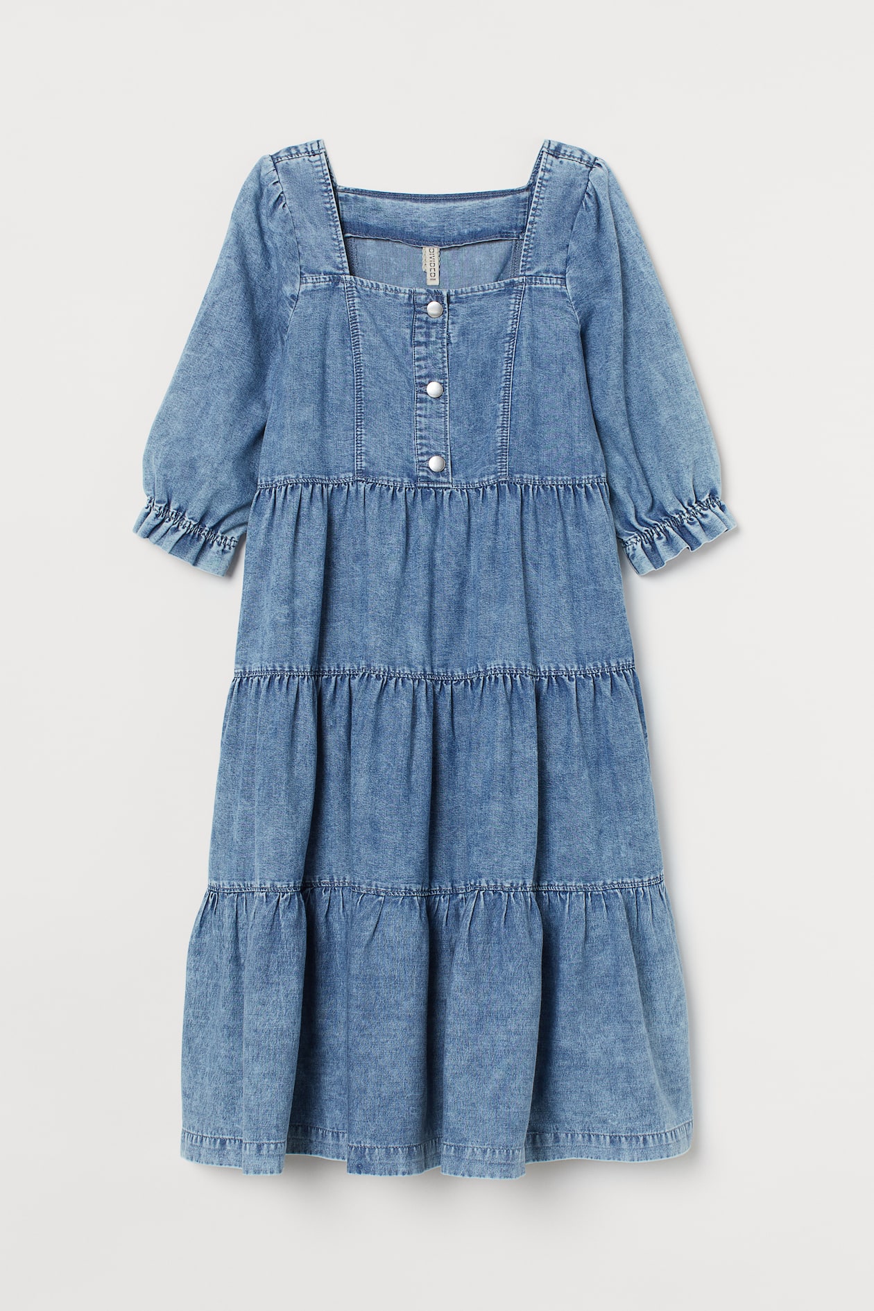 Denim Dress - Square Neckline - Short sleeve - Denim blue - Ladies | H&M US