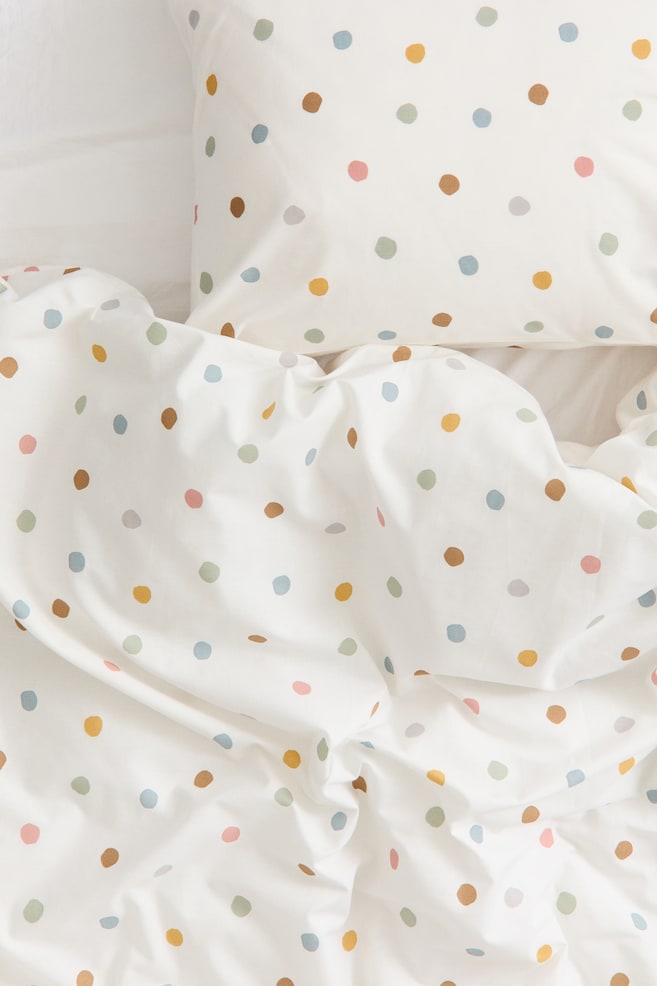 Cotton single duvet cover set - White/Spotted - 4