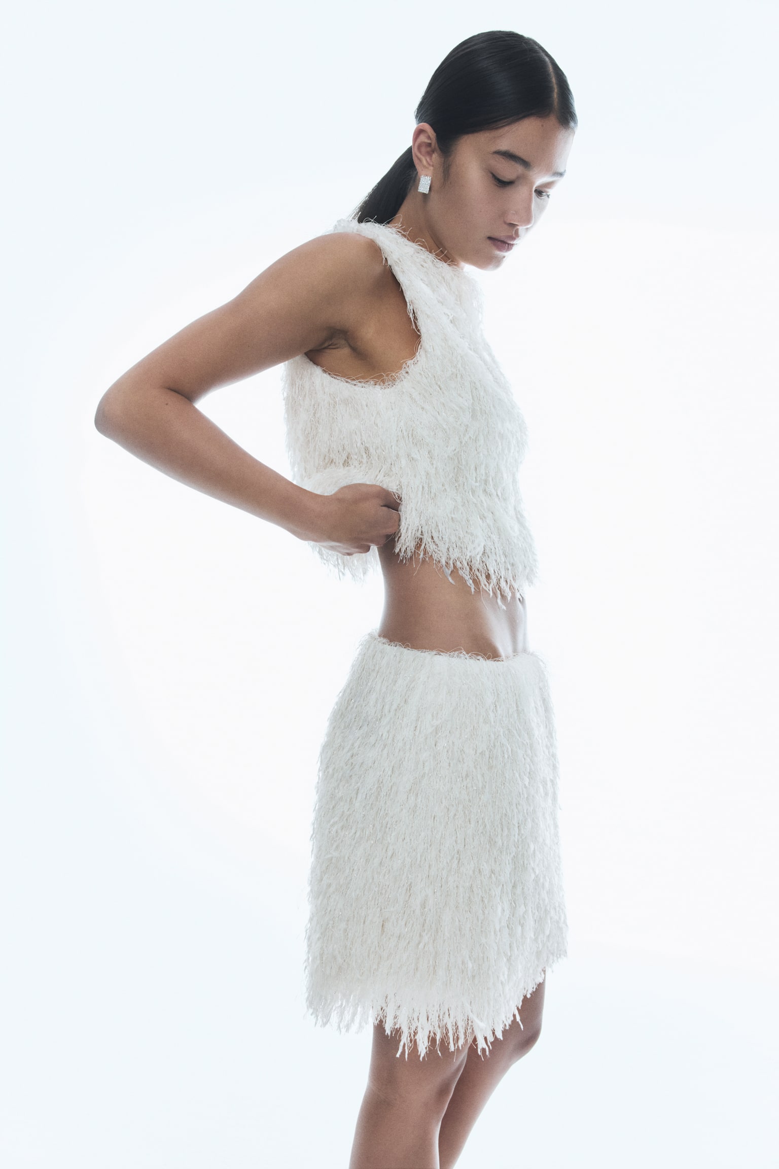 Fringed Mini Skirt - Cream - 2