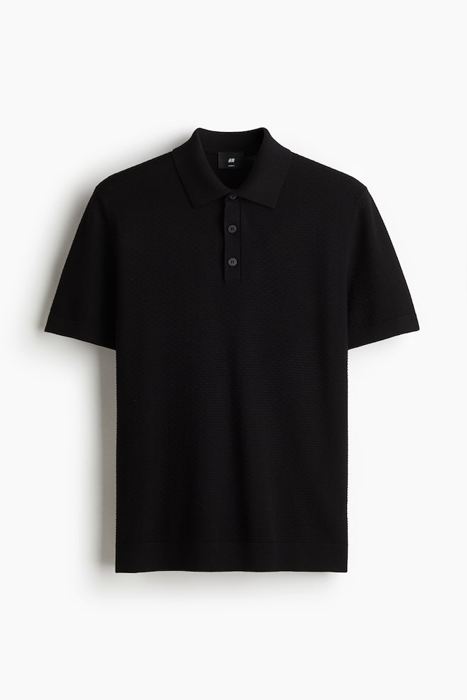 Slim Fit Textured polo shirt - Black - 1