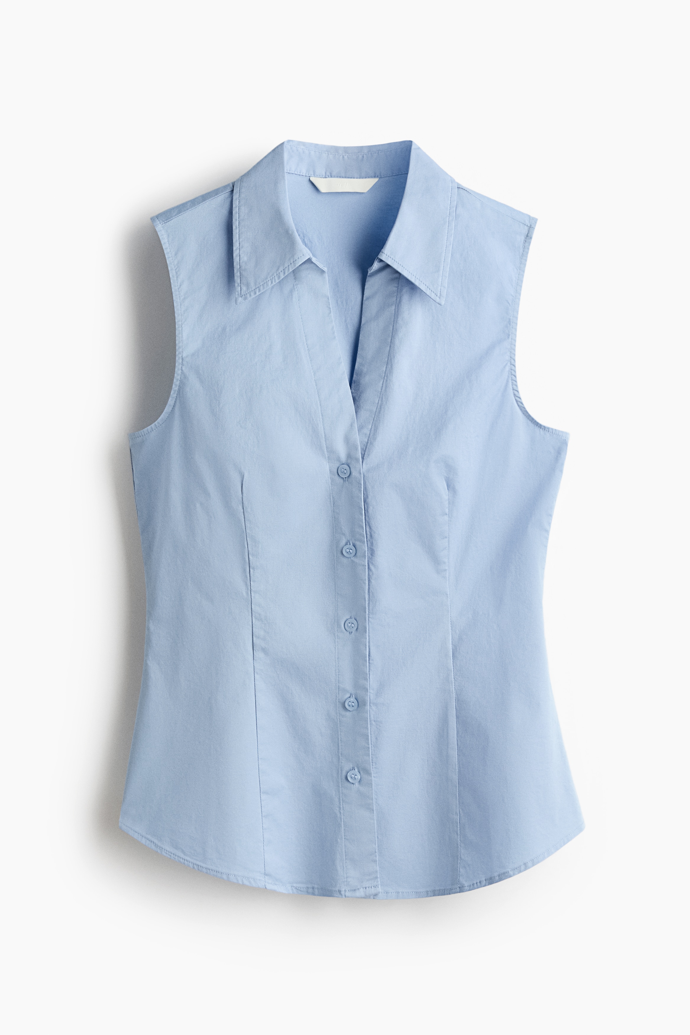 Camisa de algodón sin mangas - Azul claro/Crema