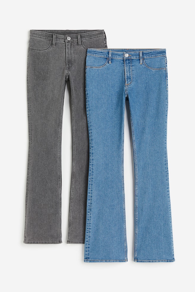 2-pack Flared Leg Low Jeans - Light denim blue/Grey/Light denim blue/Black - 1