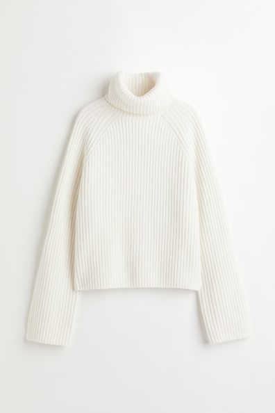 Ribbed polo-neck jumper - Polo-neck - Long sleeve - Cream - Ladies | H&M GB