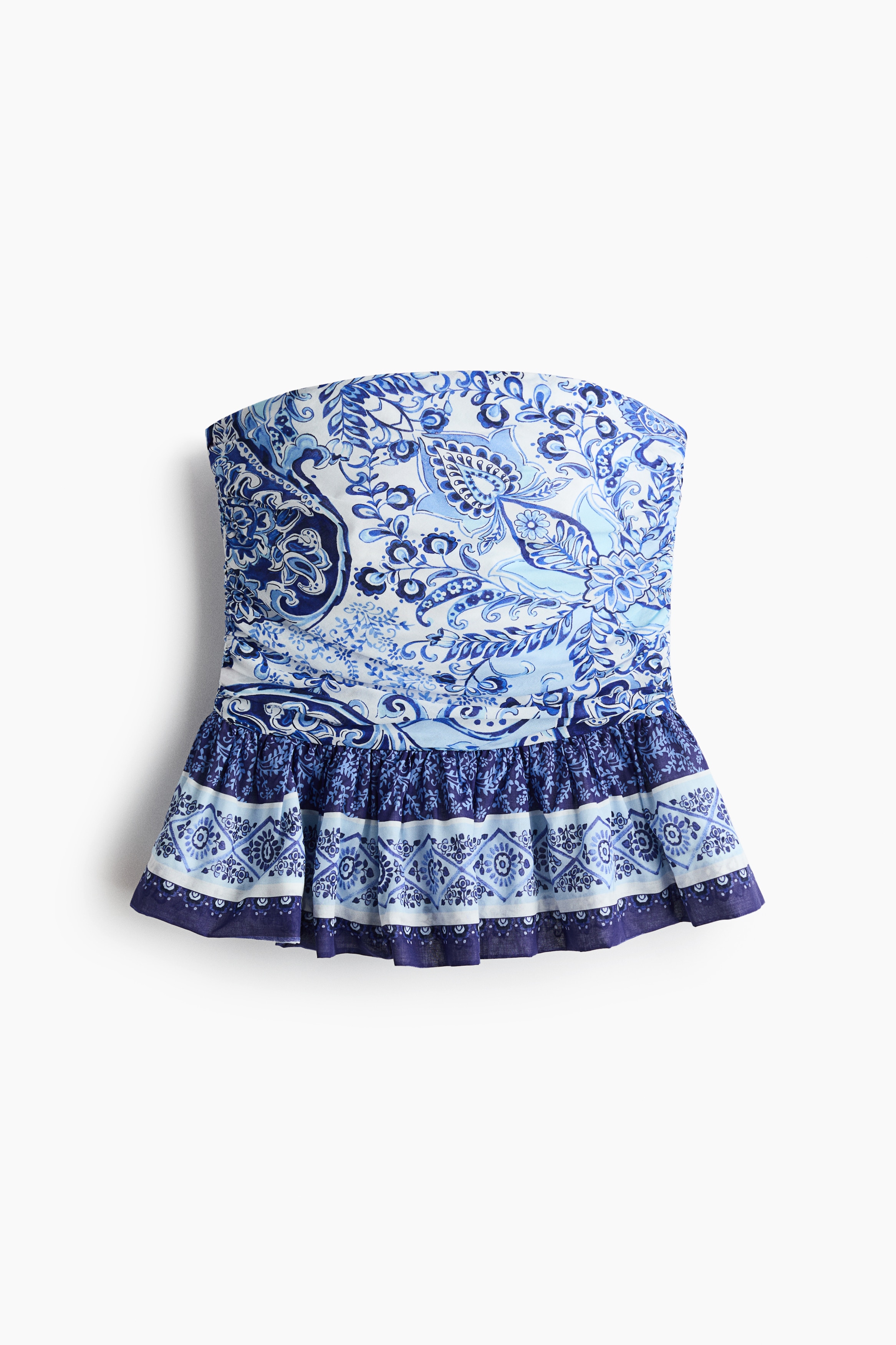 Bandeau-Top mit Volant - Blau/Paisleymuster