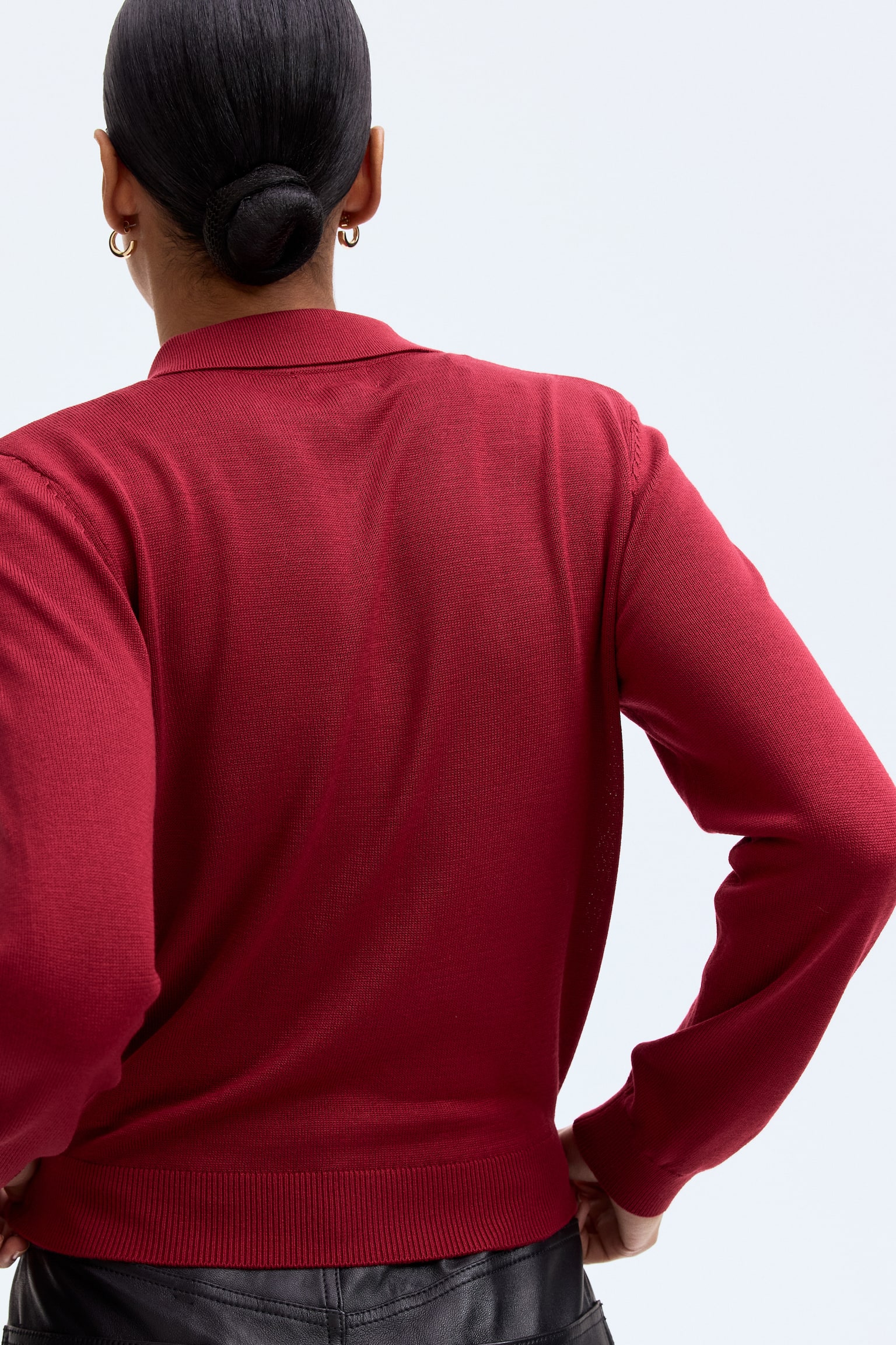 Fine-knit polo shirt - Dark red/Beige - 3