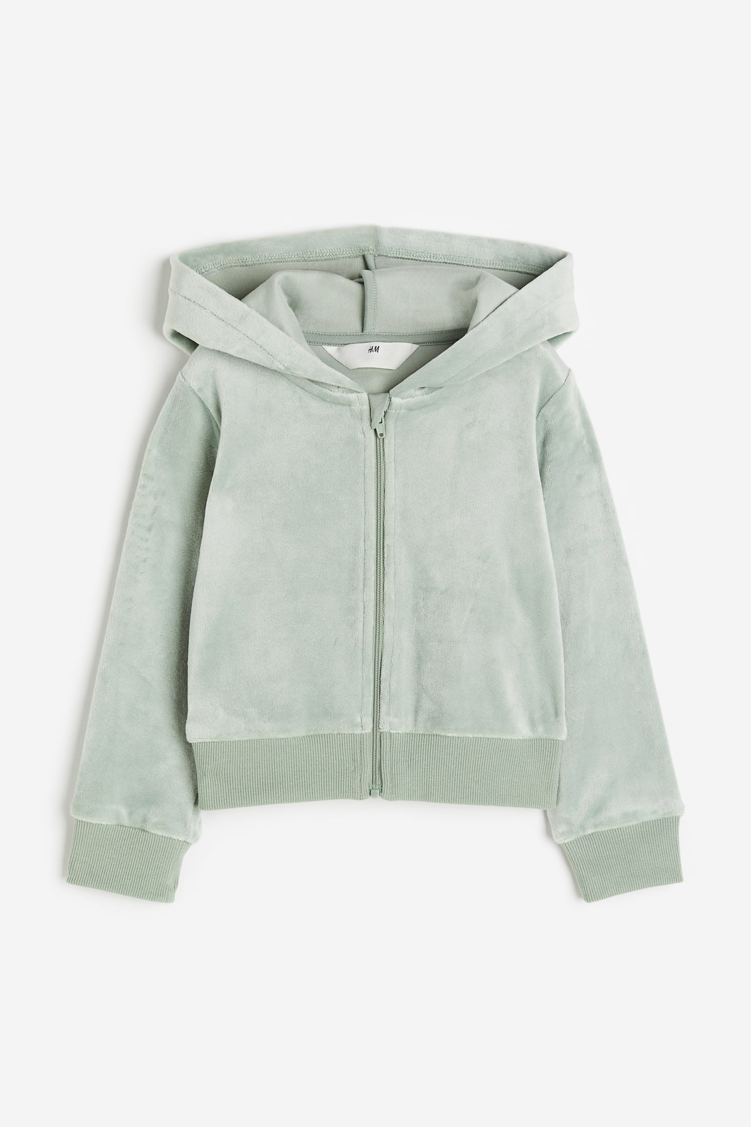 Velour Zip Up Hoodie - Light sage green/Dark grey/Pink - 1