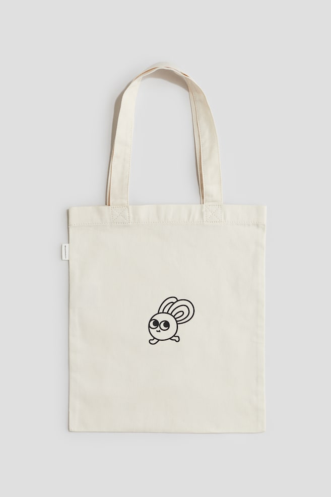 Print-Motif Cotton Tote Bag - Light beige - 1