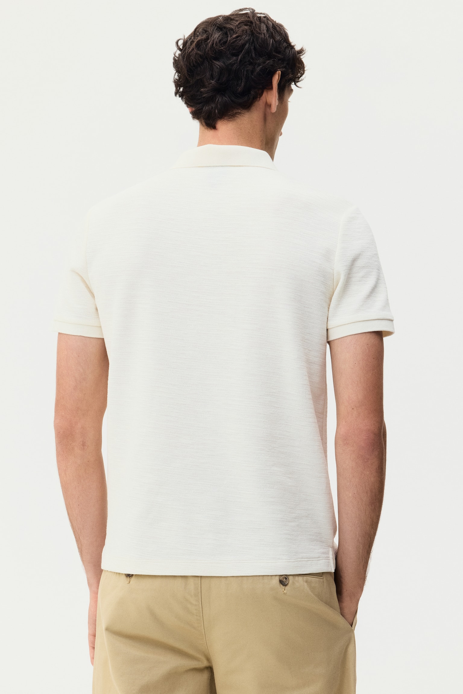 חולצת פולו מסריג ז'קארד Slim Fit - קרם - 3