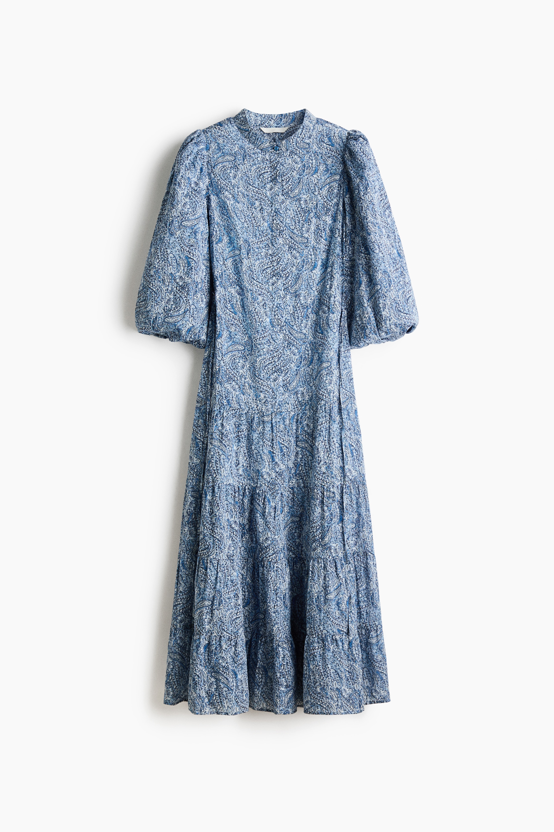 Puff-sleeved viscose dress - Light blue/Paisley pattern/Black/Floral