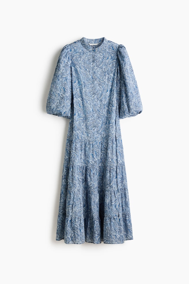 Puff-sleeved viscose dress - Light blue/Paisley pattern/Black/Floral/Dark brown/Floral/Mustard yellow - 1