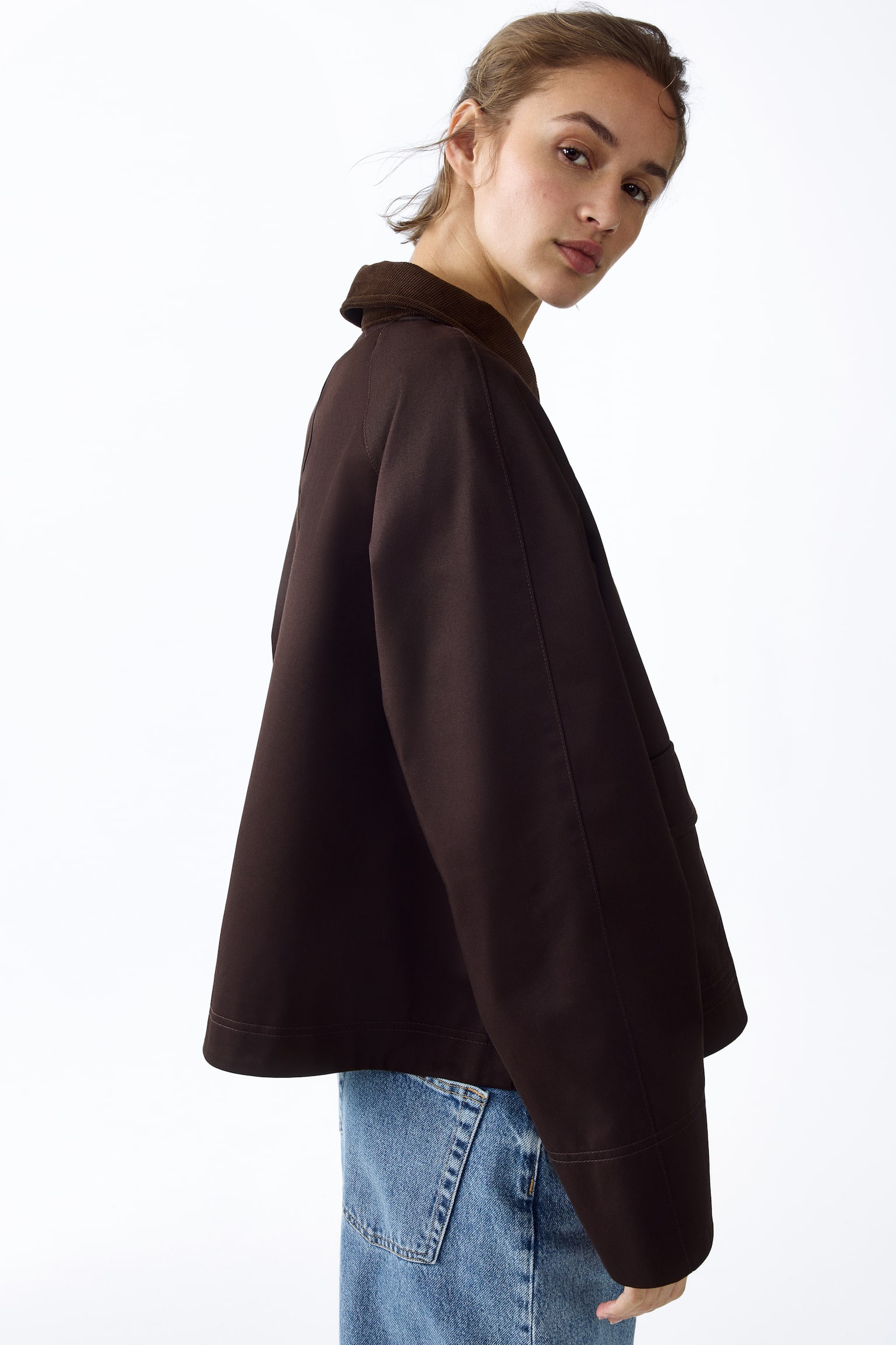 Corduroy-collar jacket - Dark brown/Dark khaki green/Navy blue - 7