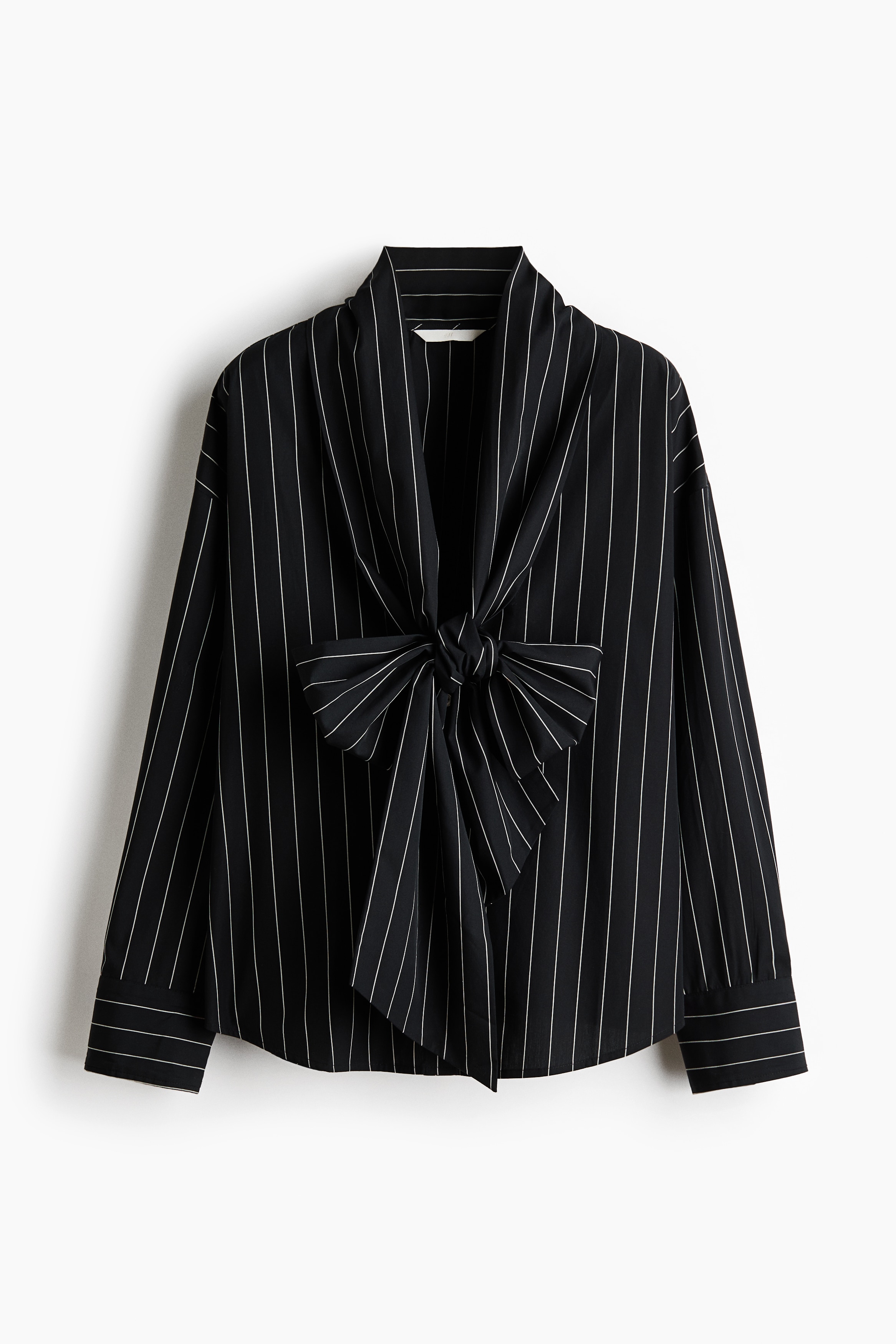 Blusa de algodón con cuello fular - Negro/Raya diplomática