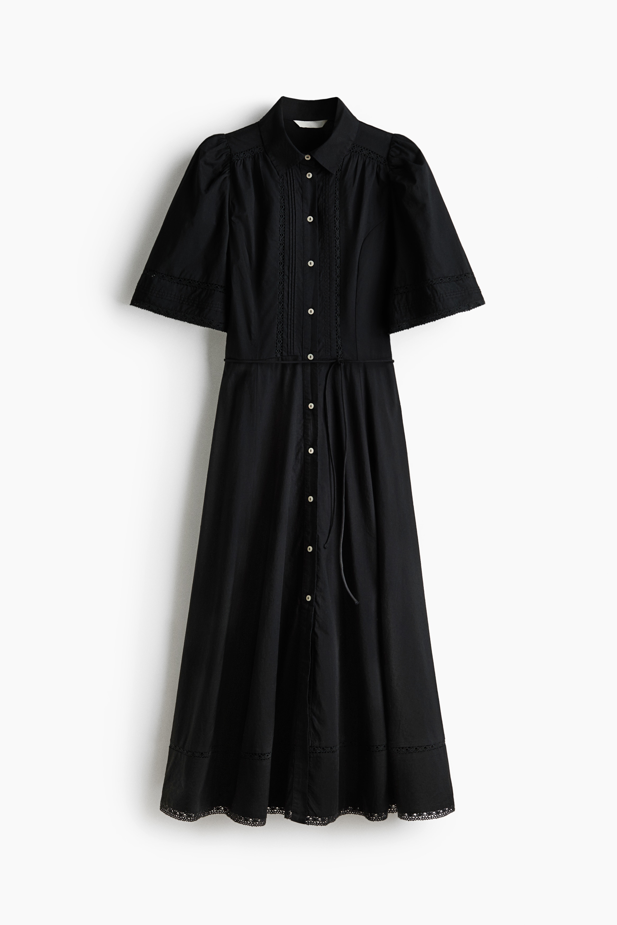 Cotton Shirt Dress with Pintucks - Black