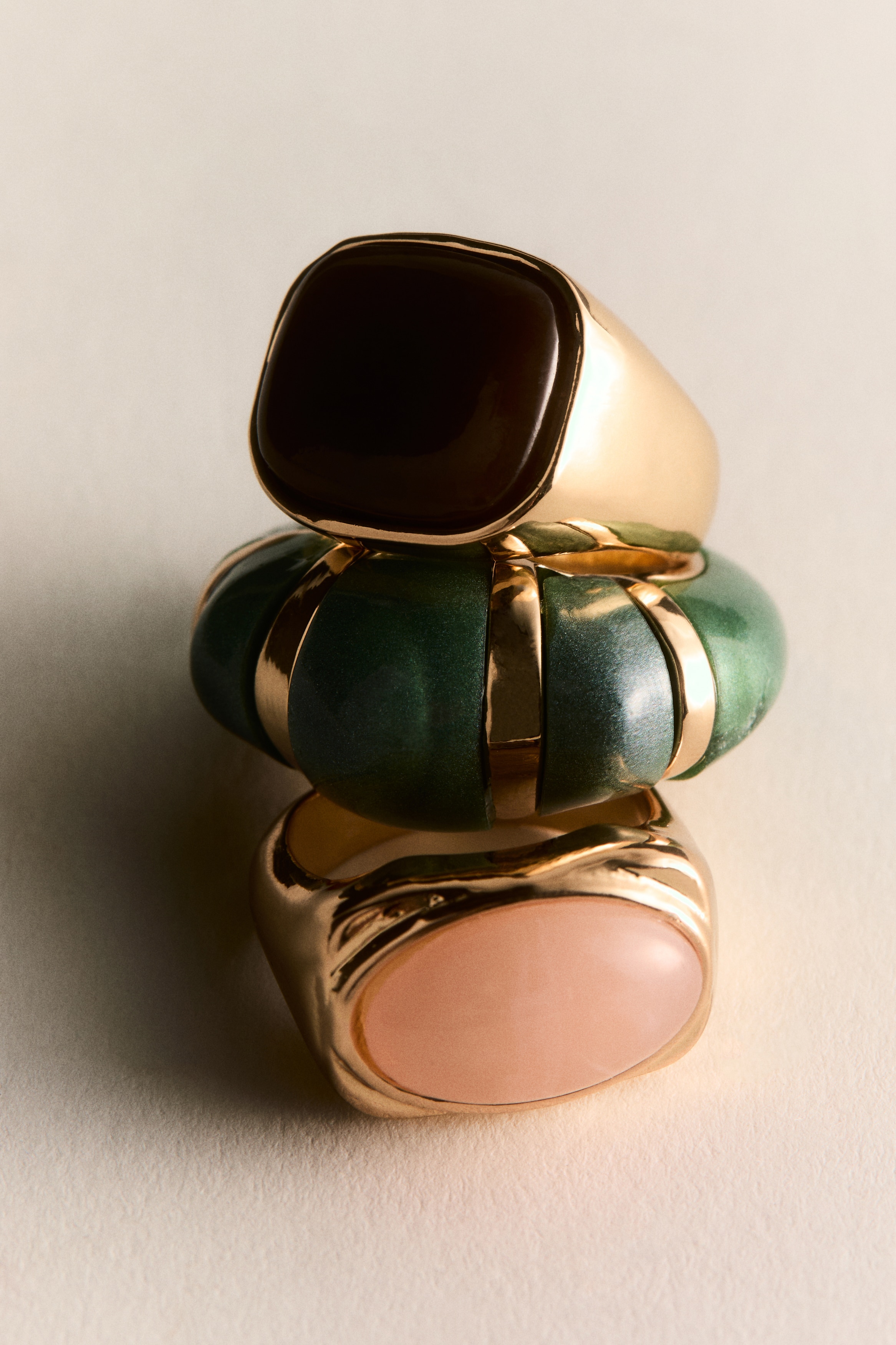 3er-Pack Chunky Ringe - Goldfarben/Grün/Rosa