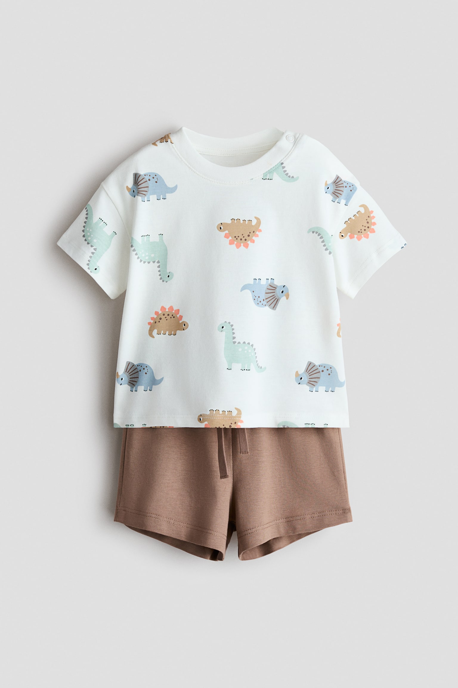 2-piece cotton set - White/Dinosaurs/Light blue/Cars