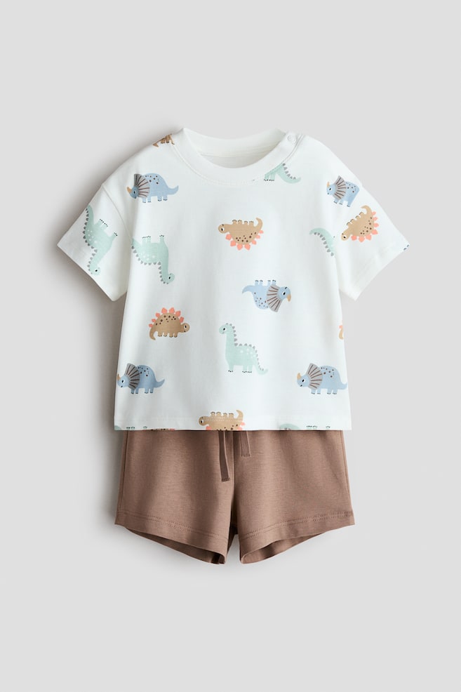 2-piece cotton set - White/Dinosaurs/Green/Good Vibes Club/Navy blue/Le Port/Light blue/Cars - 1