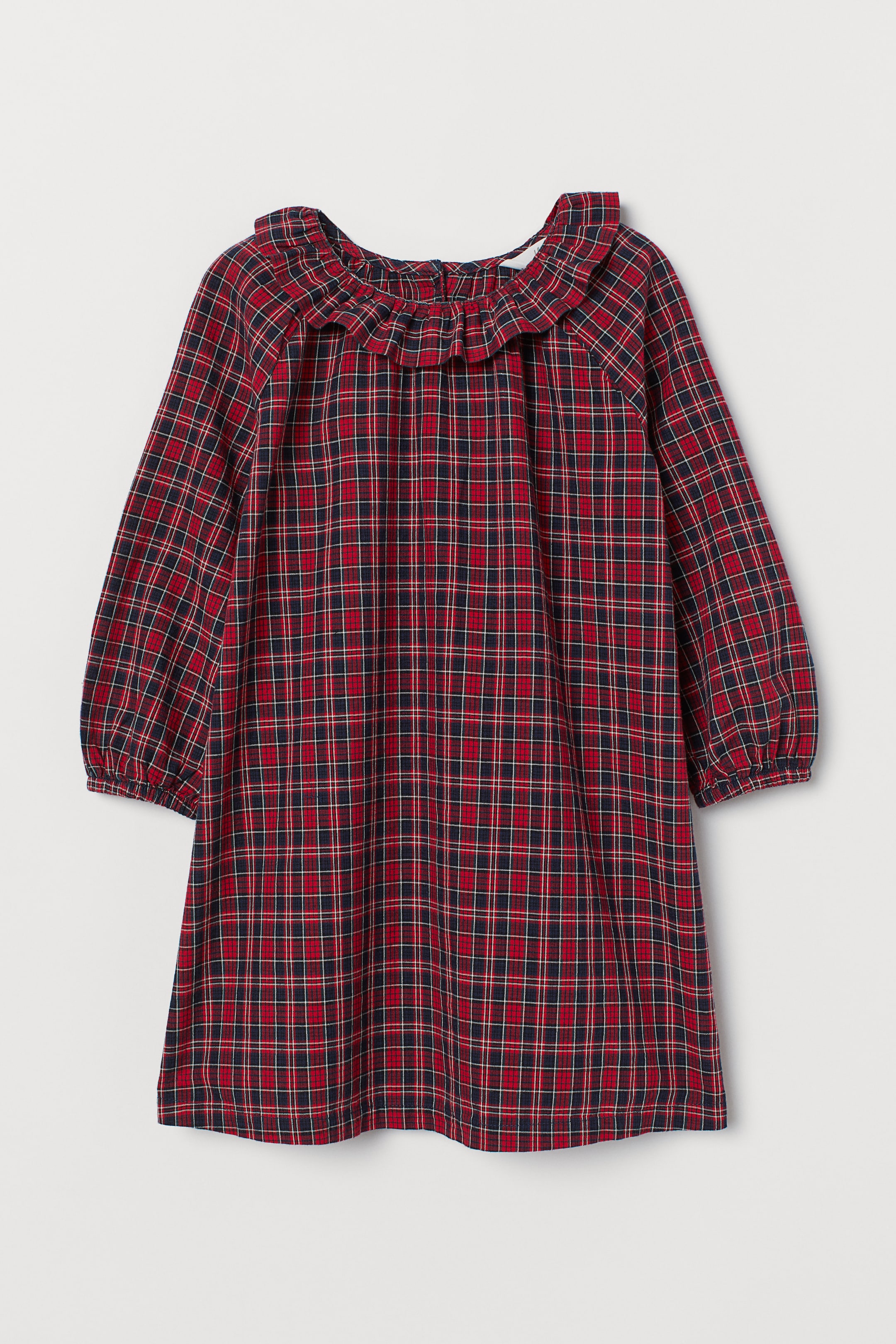 Zobacz większy obraz: Sukienka z kołnierzykiem - Ciemnoczerwony/Niebieska krata - Dziecko | H&M PL 1