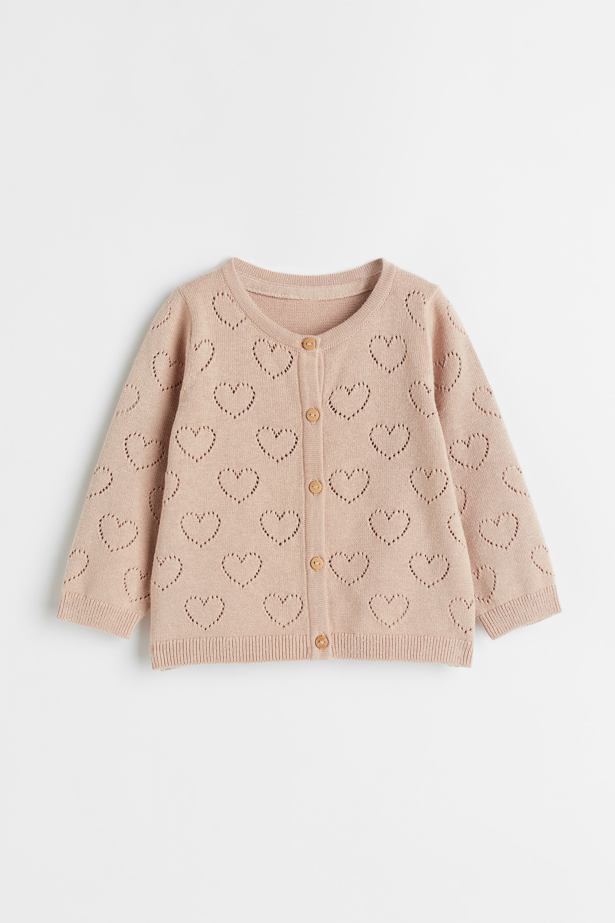 View larger image: Cotton pointelle cardigan - Beige/Hearts - Kids | H&M 1