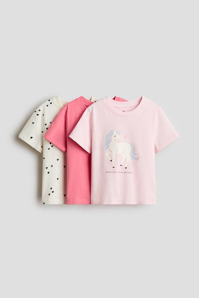 3-pack printed T-shirts - Light pink/Unicorn/White/Leopard/Cream/Strawberry/White/Seashells/Beige/Mon Amour/Light beige/Flower/Light pink/Bows/Light purple/Ice cream/Light grey marl/New York - 1