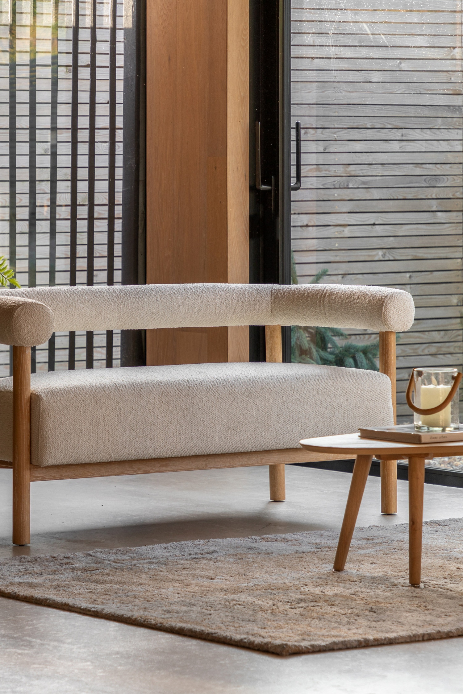 Wood Frame 2 Seater Sofa - Cream