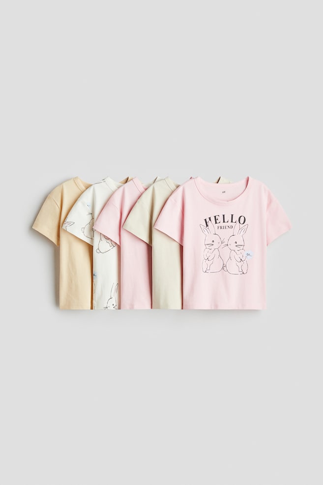 Lot de 5 T-shirts en coton - Pink/Bunnies/Rose clair/cœurs/Rose clair/timbres/Rose clair/fleuri - 1