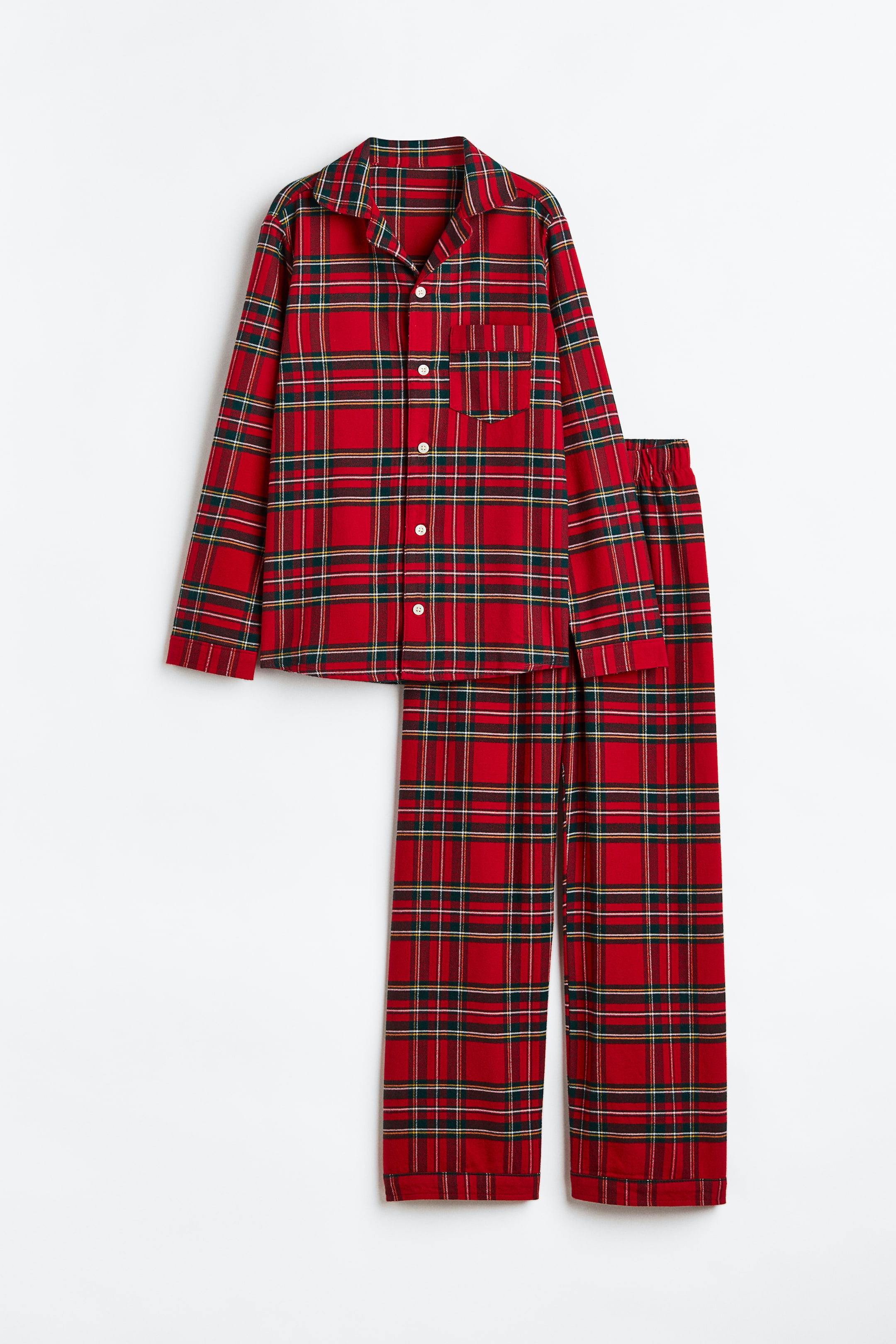 Cotton flannel pyjamas - Long sleeve - Long - Red/Checked - Kids | H&M GB