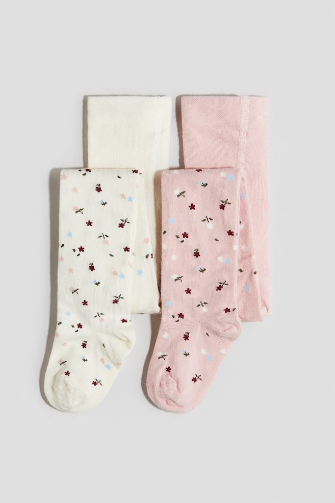 2-pack fine-knit tights - Pink/Floral/White/Cherries/Pink/Unicorn/White/Rainbows/Dark red/Teddy bears/Light pink/Hearts/Light pink/Hearts/Light blue/Butterflies/Light grey/Glittery/Gold-coloured/Glittery - 1