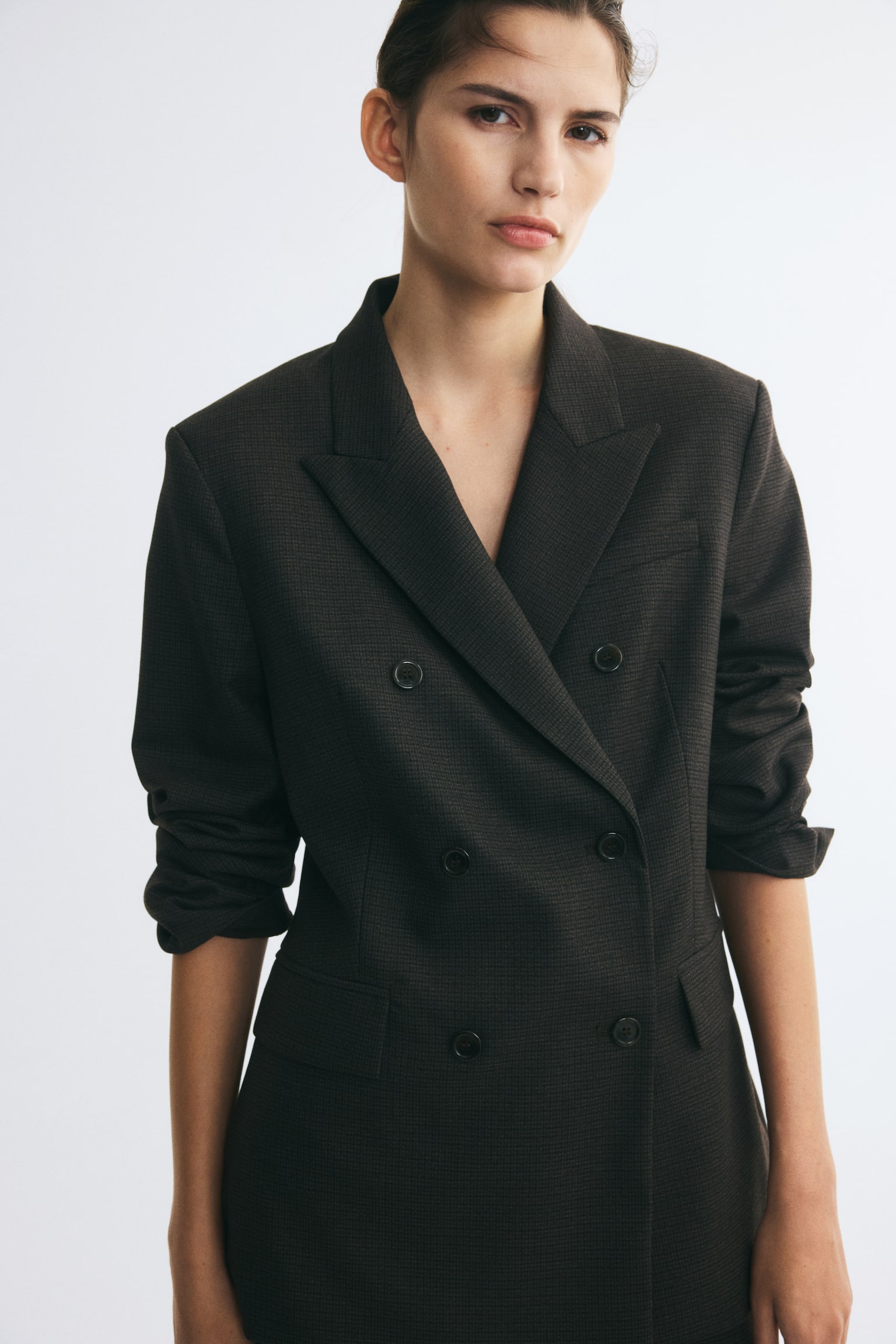 Женский пиджак H&M Double-Breasted, цвет: Коричневый / Клетчатый — фото 2
